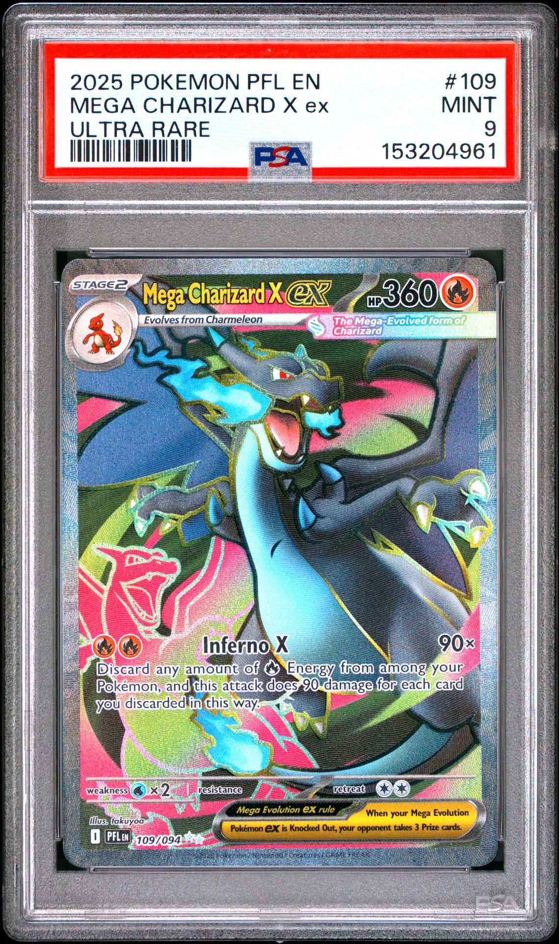 2025 Pokemon Pfl En-Phantasmal Flames Mega Charizard X Ex #109 (Ultra Rare) Mint 9 front