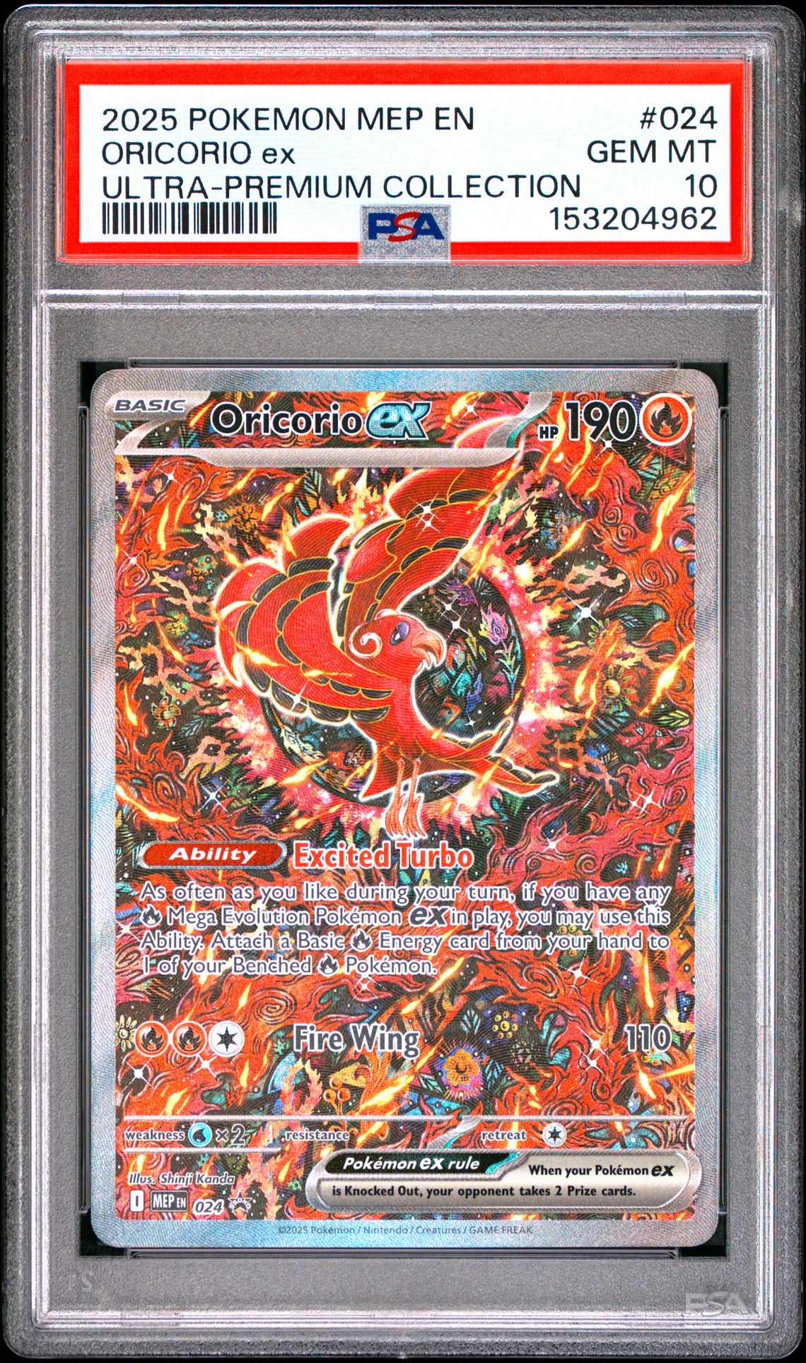 2025 Pokemon Mep En-Me Black Star Promo Oricorio Ex #024 (Ultra-Premium Collection) Gem Mt 10 front view - PSA graded GEM MT 10