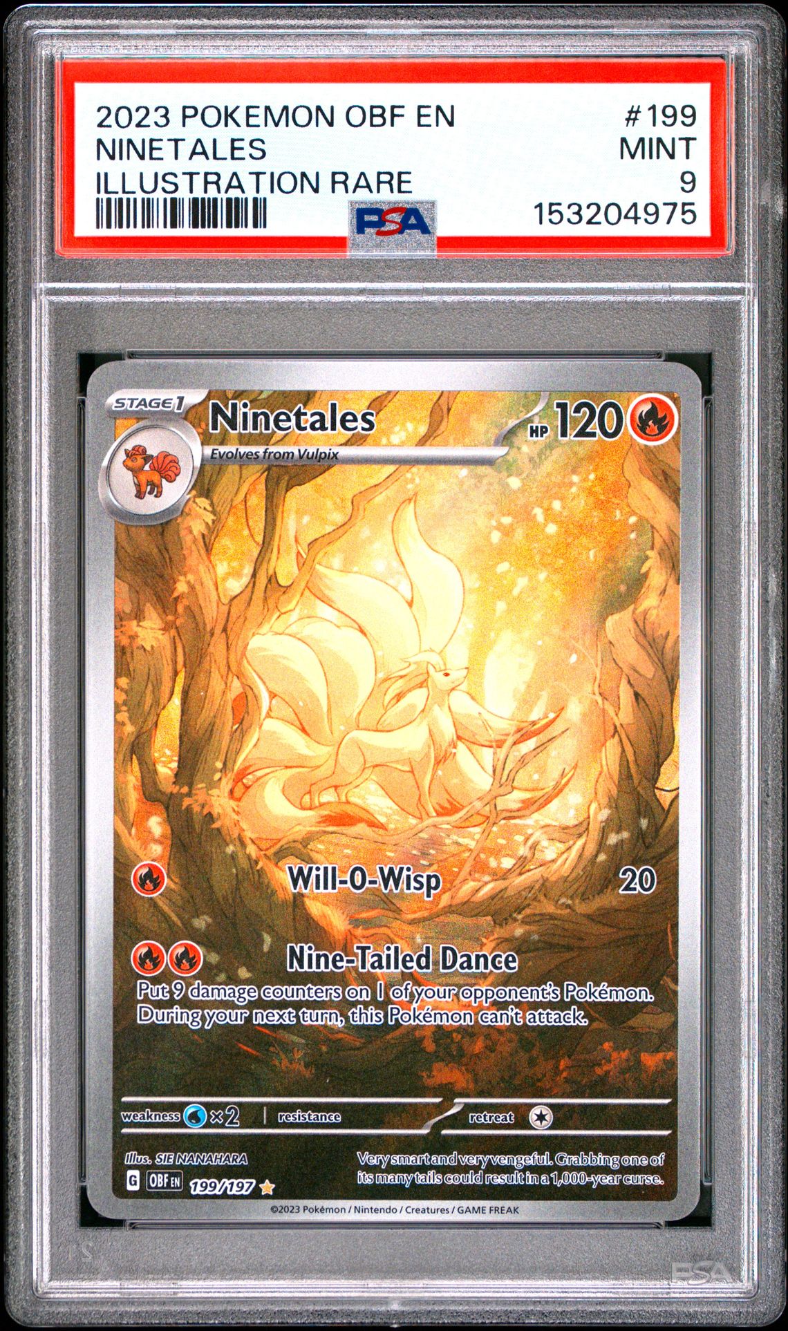 2023 Pokemon Obf En-Obsidian Flames Ninetales #199 (Illustration Rare) Mint 9 front