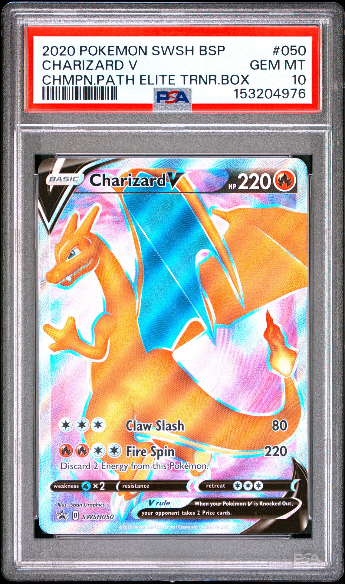 2020 Pokemon Swsh Black Star Promo Charizard V #050 (Chmpn.path Elite Trnr.box) Gem Mt 10 front view - PSA graded GEM MT 10