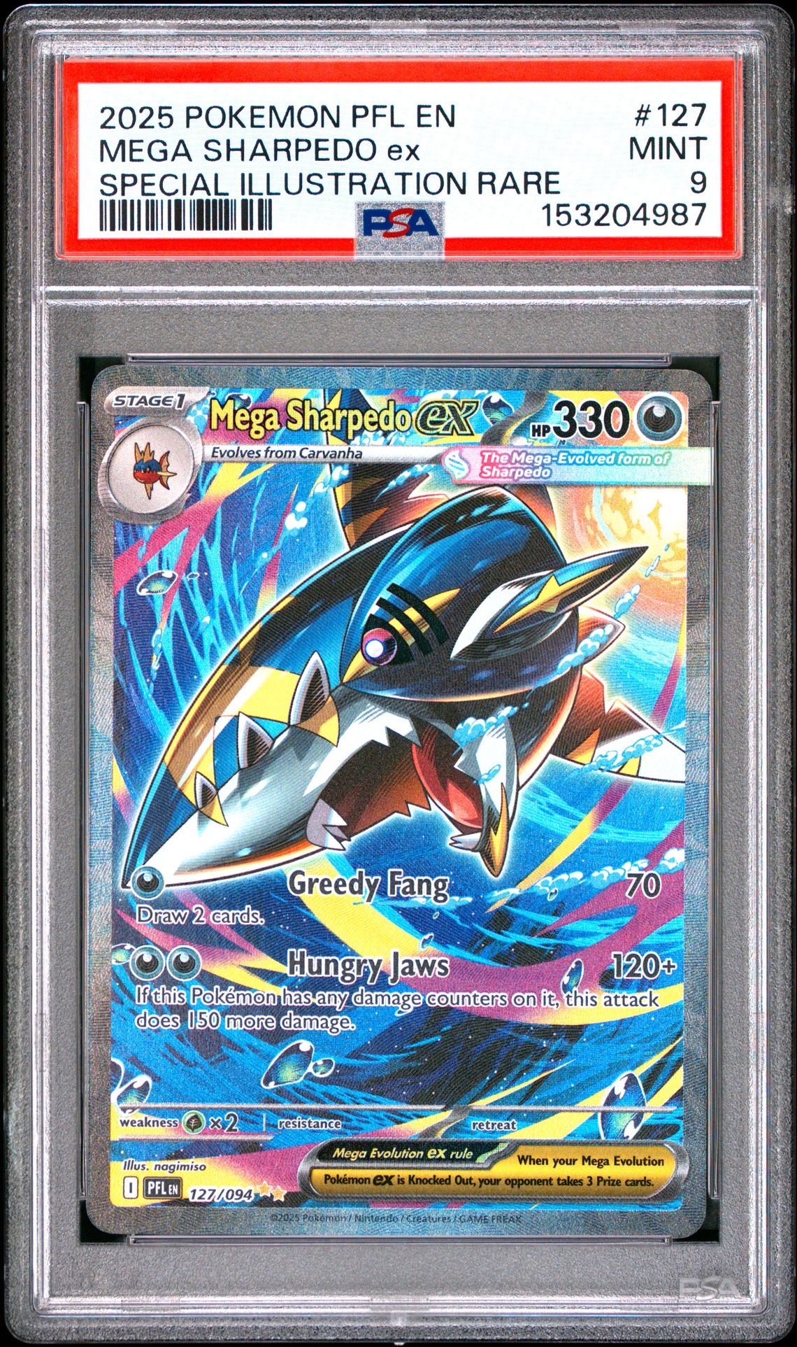 2025 Pokemon Pfl En-Phantasmal Flames Mega Sharpedo Ex #127 (Special Illustration Rare) Mint 9 front