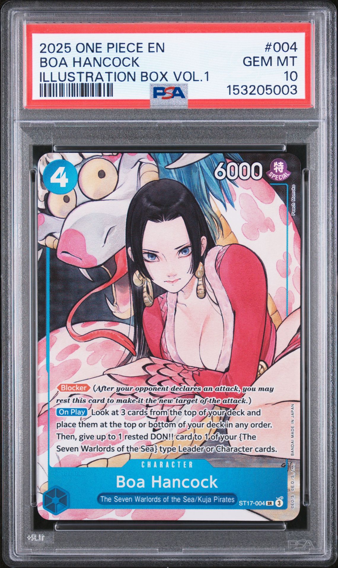 2025 One Piece Promos Boa Hancock #004 (Illustration Box Vol.1) Gem Mt 10 front view - PSA graded GEM MT 10