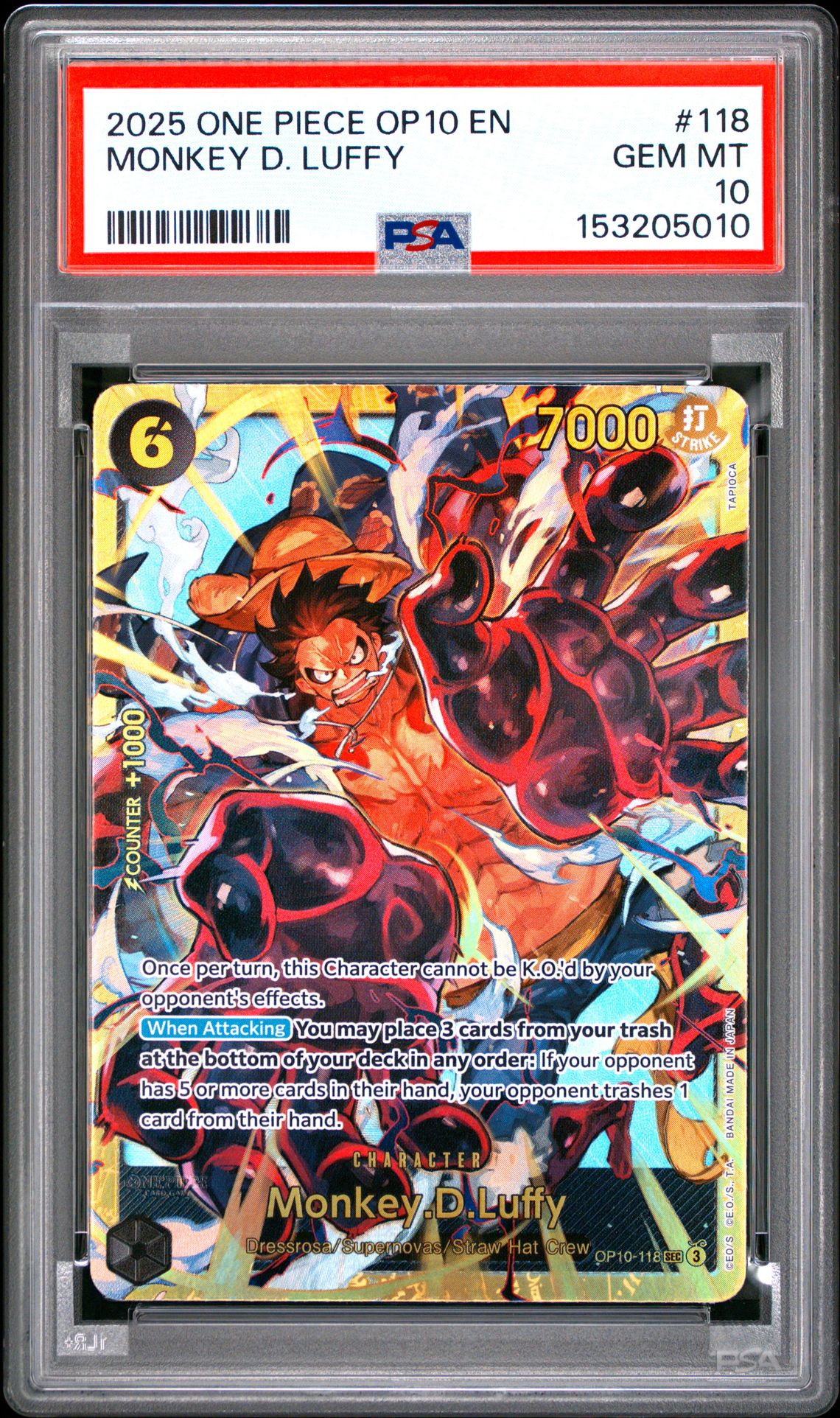 2025 One Piece Op10-Royal Blood Monkey D. Luffy #118 Gem Mt 10 front