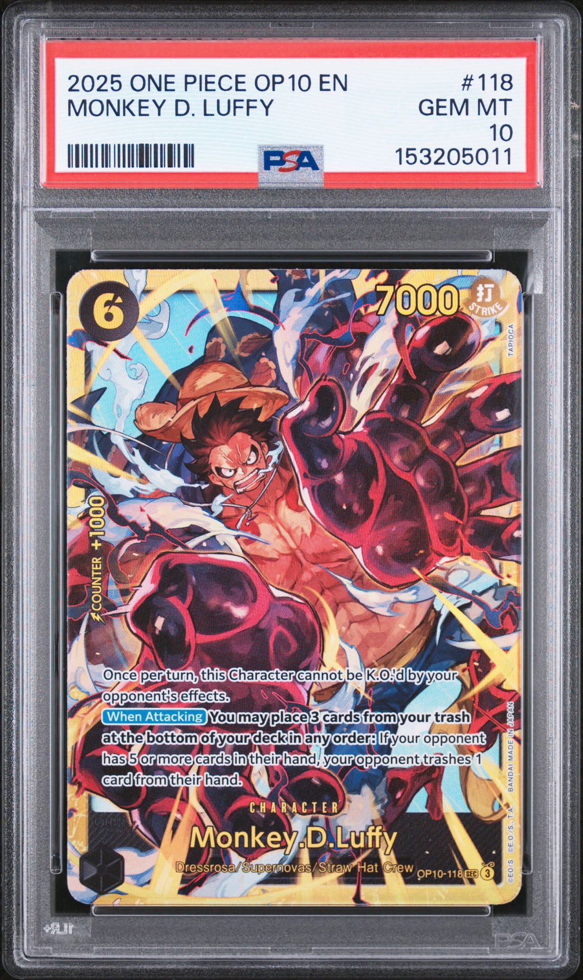 2025 One Piece Op10-Royal Blood Monkey D. Luffy #118 Gem Mt 10 front
