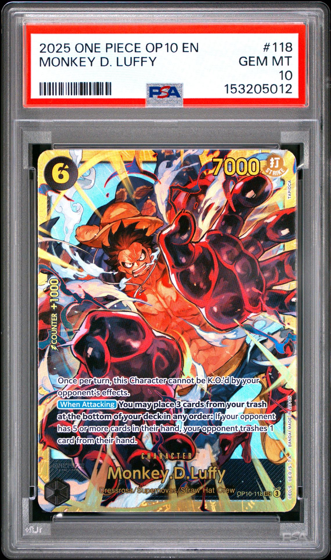 2025 One Piece Op10-Royal Blood Monkey D. Luffy #118 Gem Mt 10 front view - PSA graded GEM MT 10