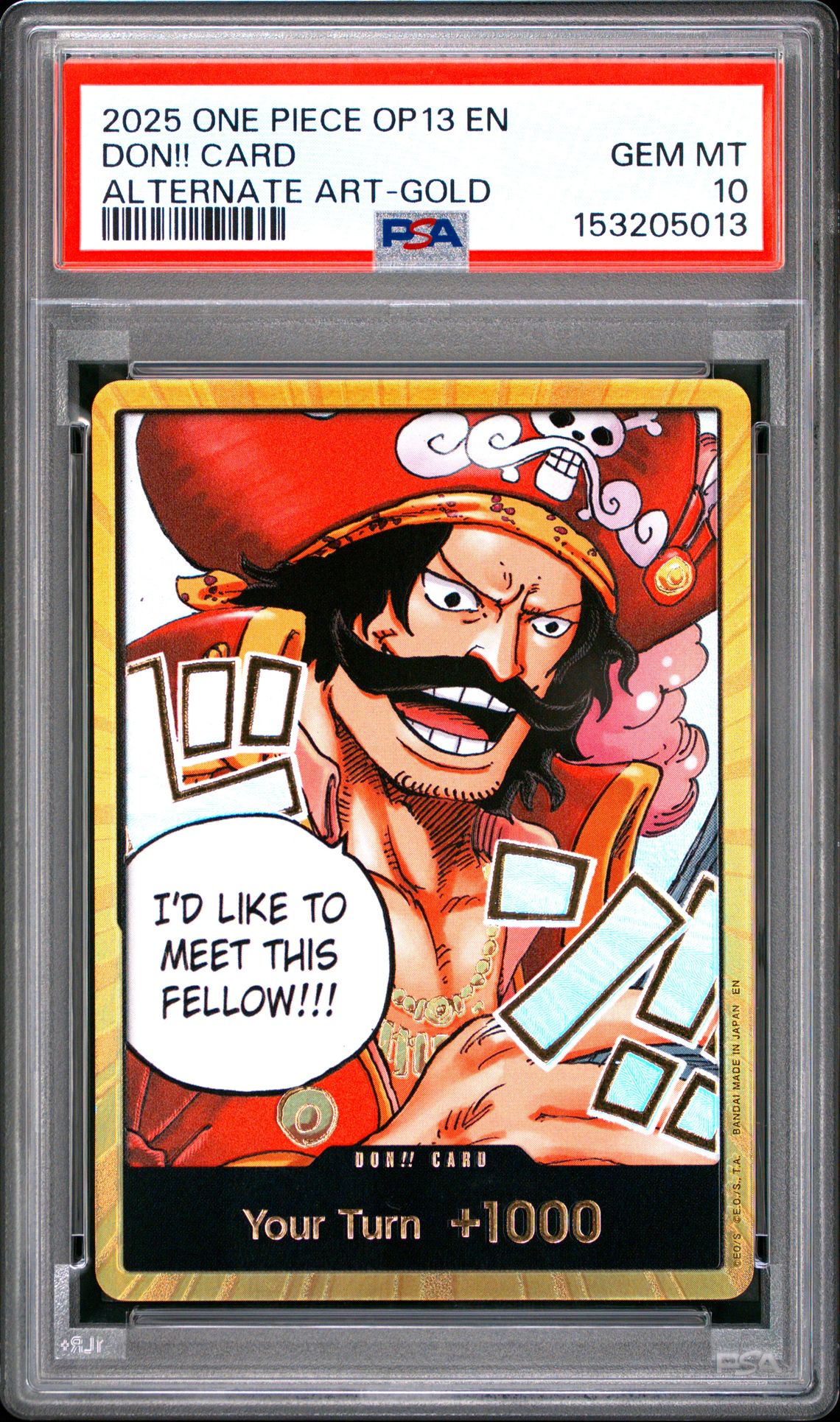 2025 One Piece Op13-Carrying On His Will Don!! Card (Alternate Art-Gold) Gem Mt 10 front