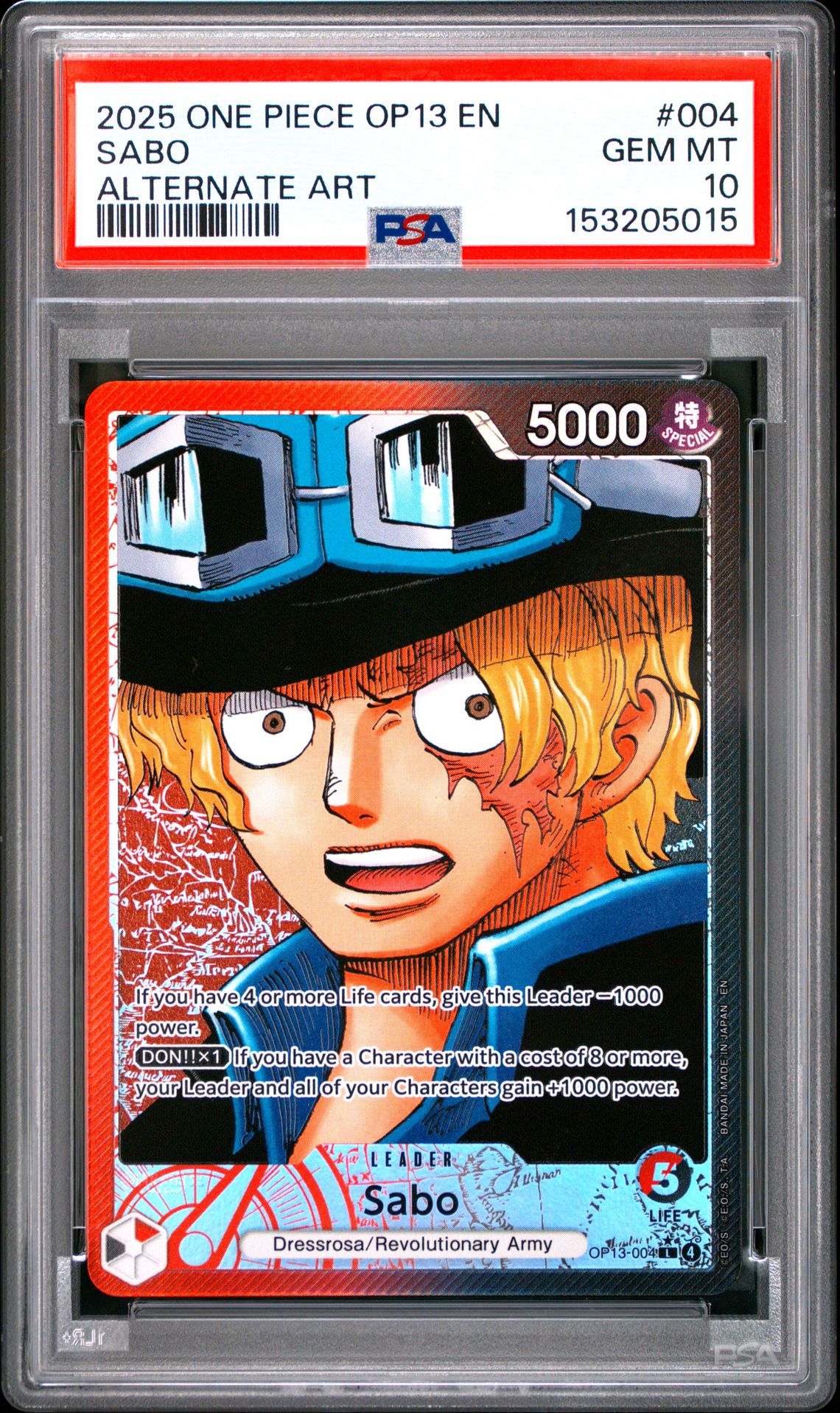 2025 One Piece Op13-Carrying On His Will Sabo #004 (Alternate Art) Gem Mt 10 front