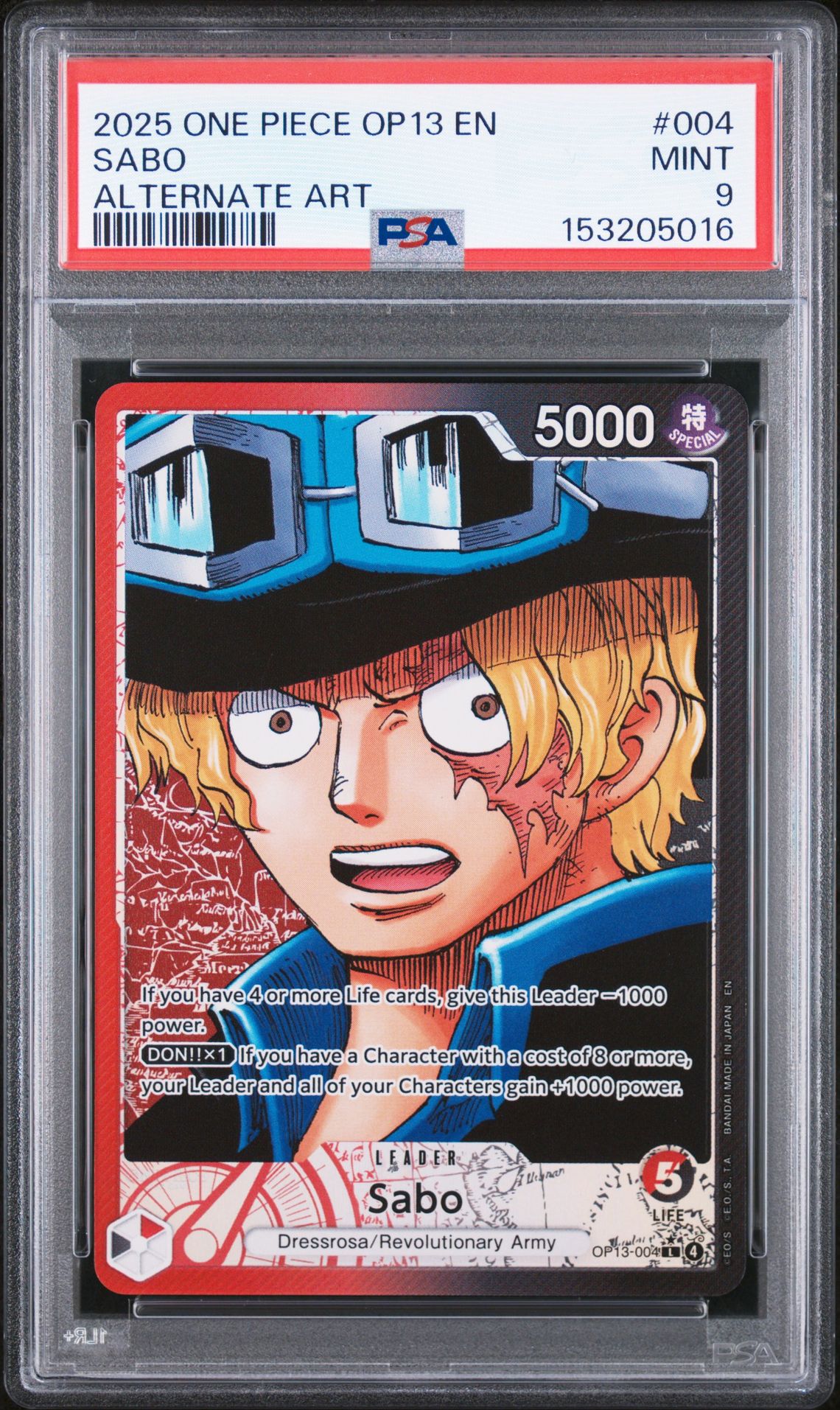 2025 One Piece Op13-Carrying On His Will Sabo #004 (Alternate Art) Mint 9 front