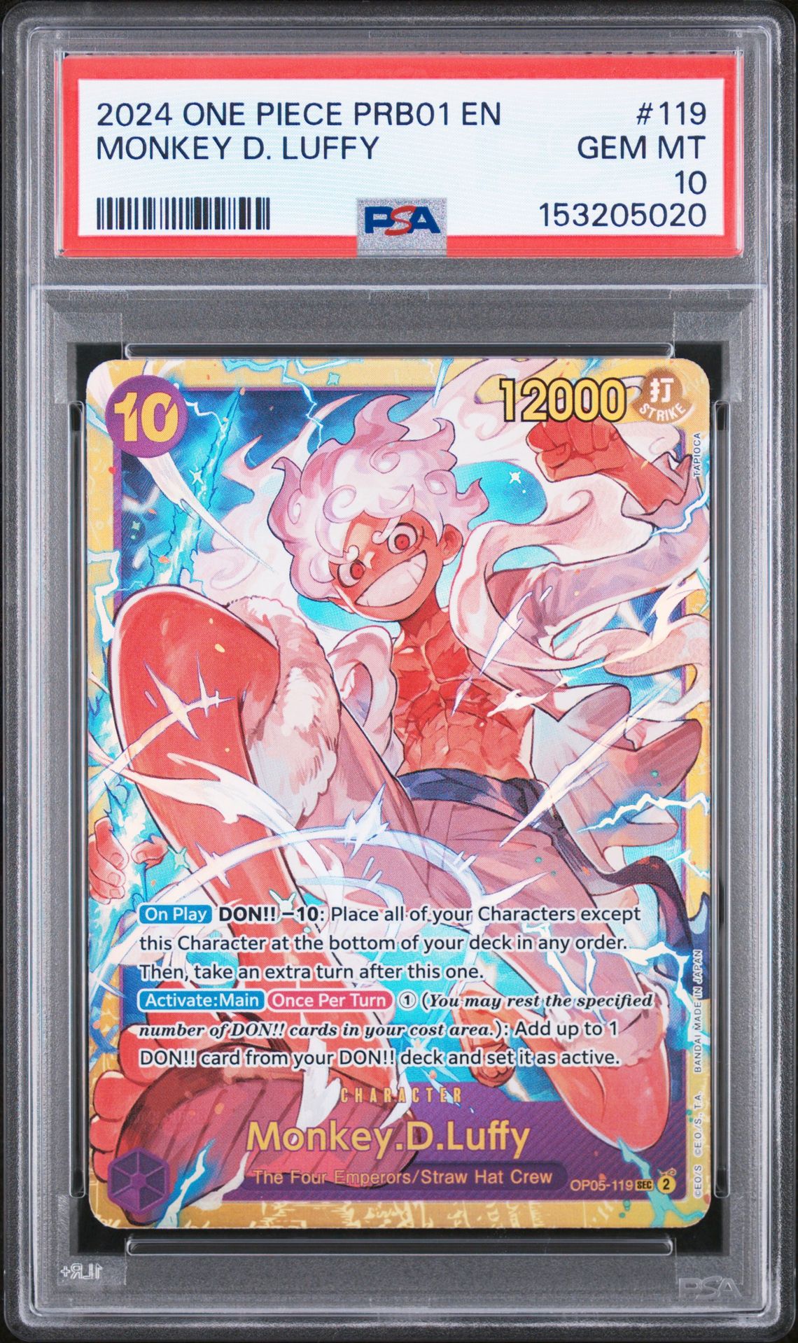 2024 One Piece Prb01-Premium Booster -One Piece Card The Best- Monkey D. Luffy #119 Gem Mt 10 front view - PSA graded GEM MT 10