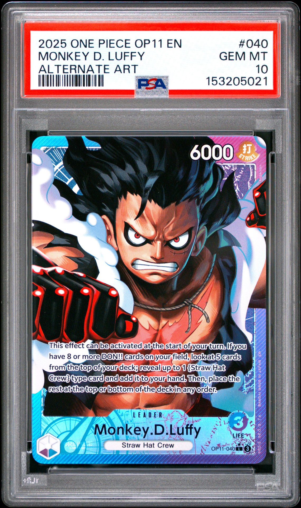 2025 One Piece Op11-A Fist Of Divine Speed Monkey D. Luffy #040 (Alternate Art) Gem Mt 10 front