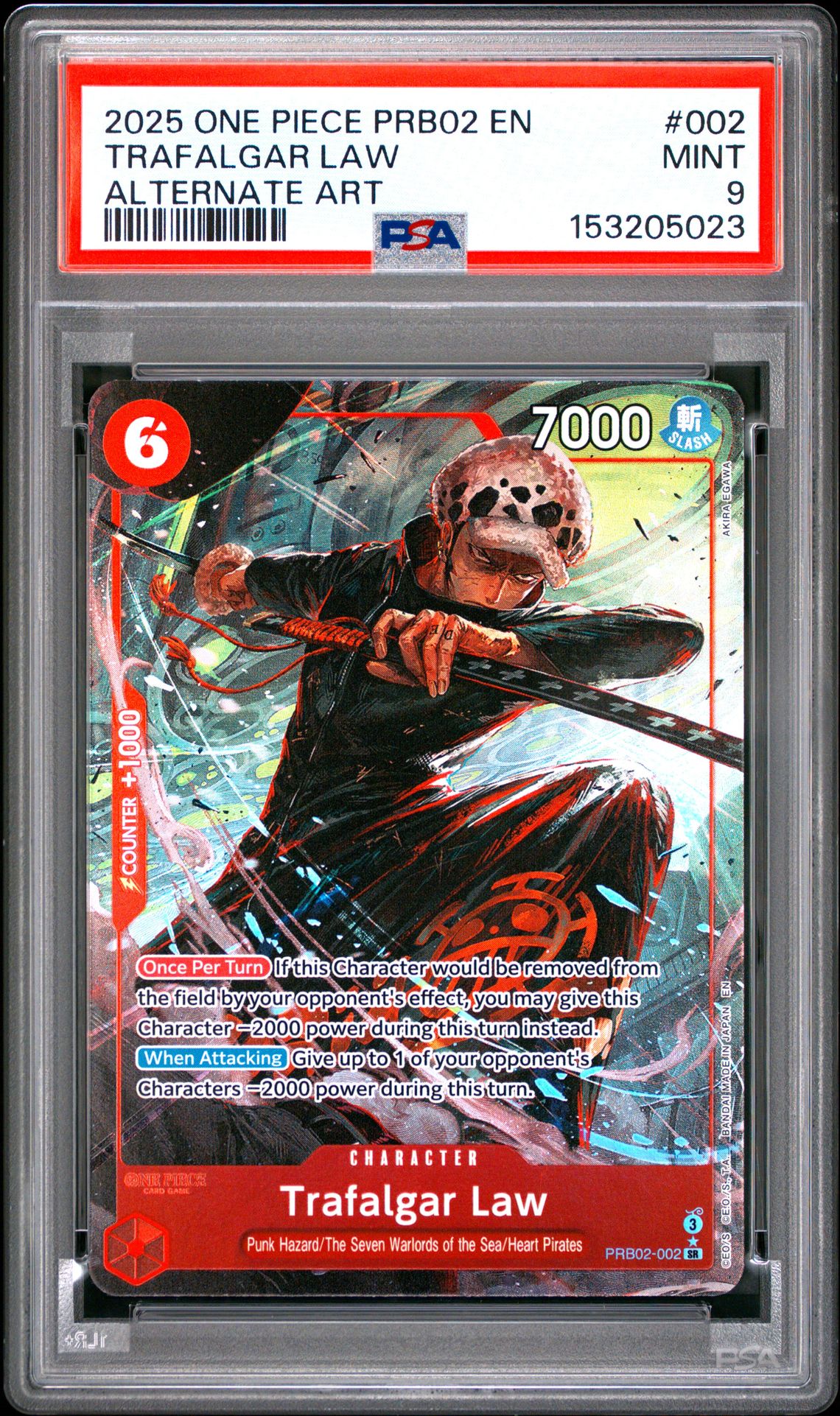 2025 One Piece Prb02-Premium Booster -One Piece Card The Best- Vol.2 Trafalgar Law #002 (Alternate Art) Mint 9 front