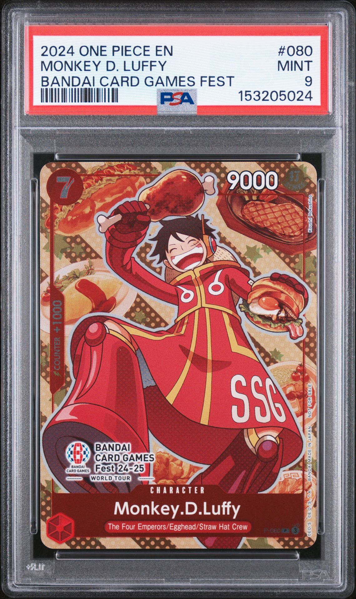 2024 One Piece Promos Monkey D. Luffy #080 (Bandai Card Games Fest) Mint 9 front