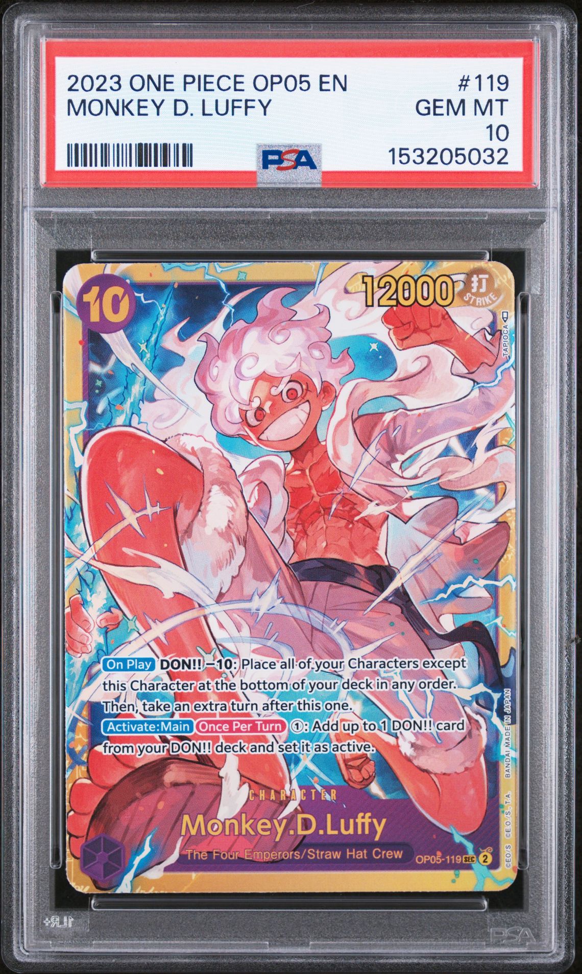 2023 One Piece Op05-Awakening Of The New Era Monkey D. Luffy #119 Gem Mt 10 front view - PSA graded GEM MT 10