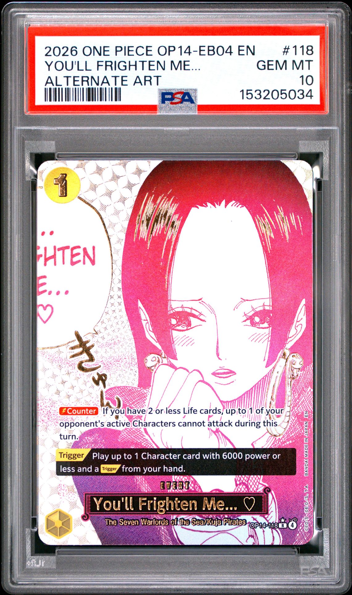 2026 One Piece Op14-Eb04-The Azure Sea's Seven You'll Frighten Me... #118 (Alternate Art) Gem Mt 10 front view - PSA graded GEM MT 10