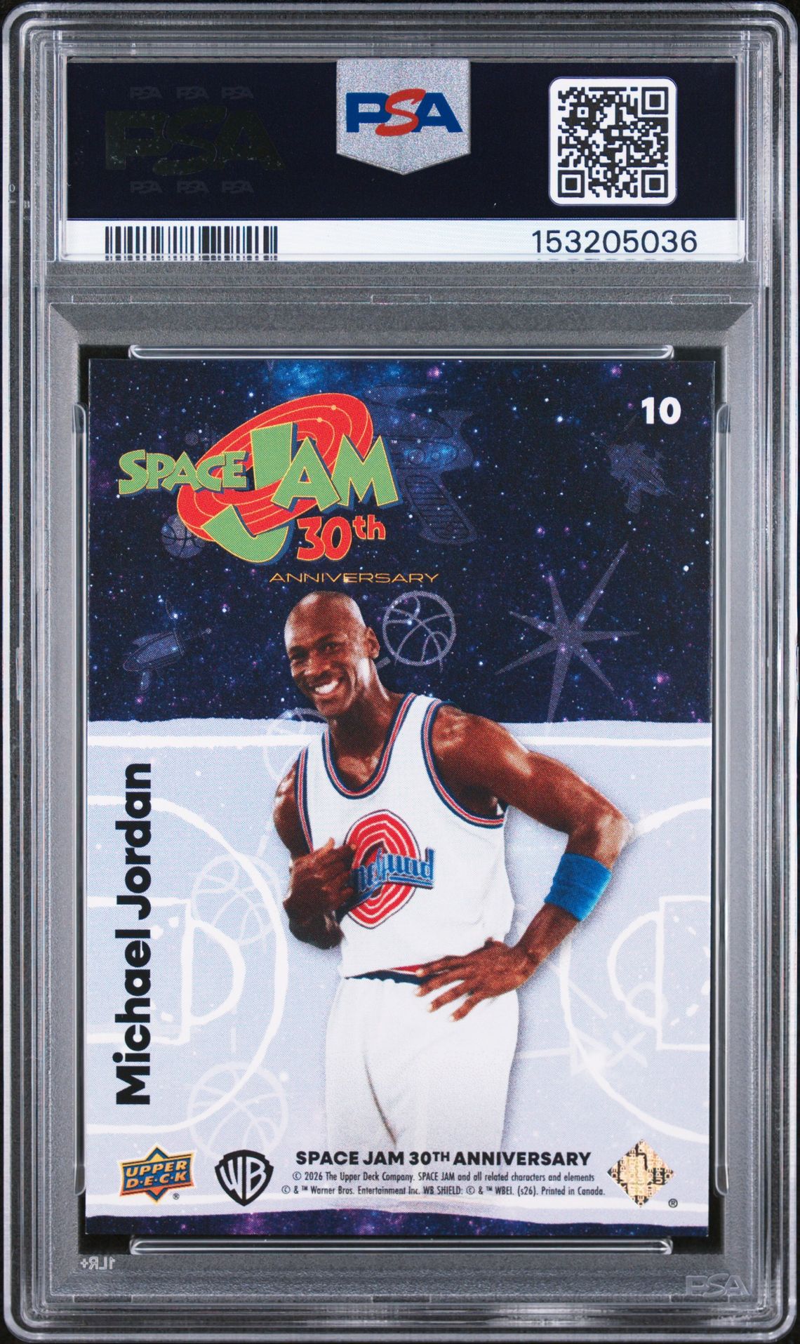 2026 Upper Deck Space Jam 30Th Anniversary Michael Jordan #10 Gem Mt 10 back view - PSA certificate #153205036