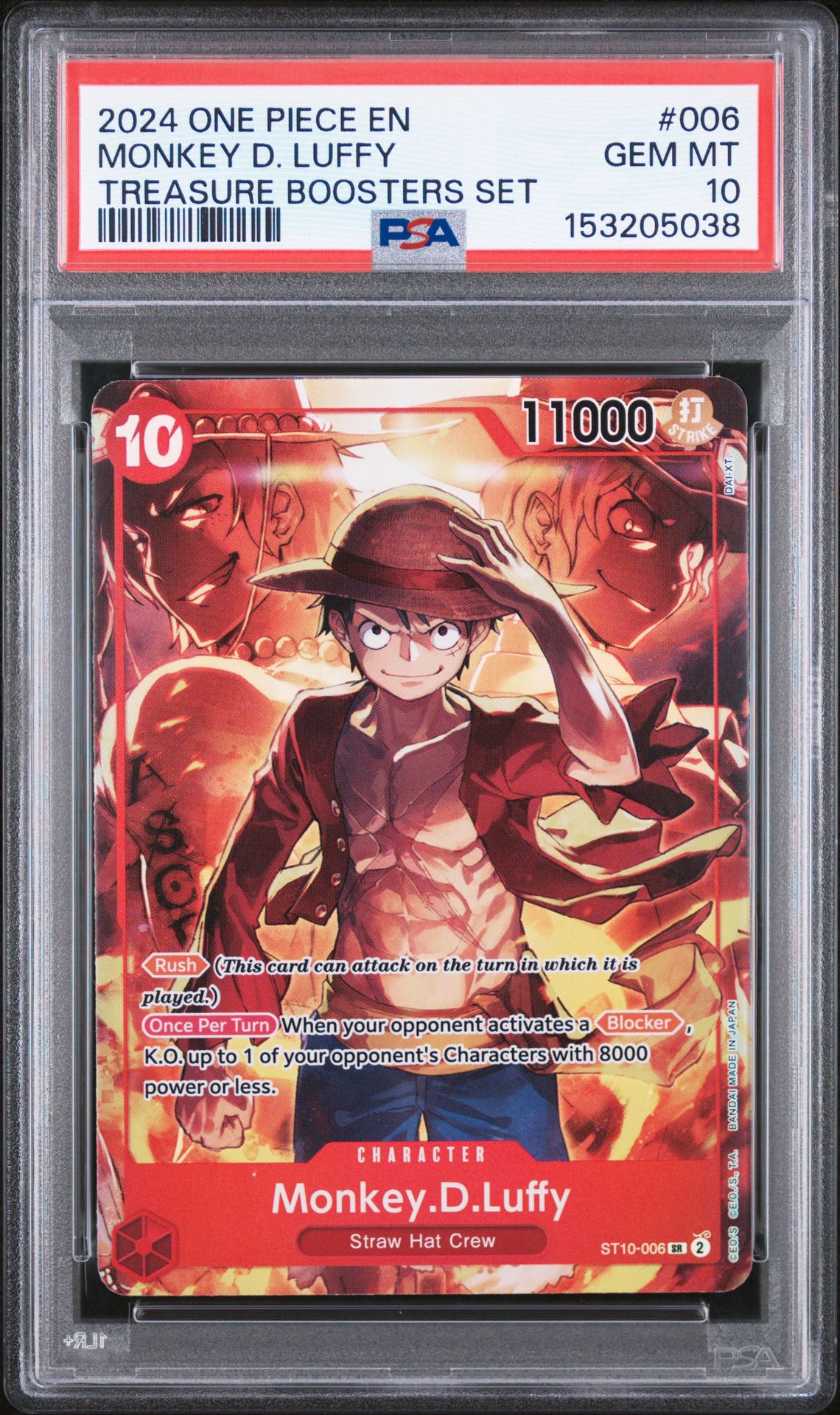 2024 One Piece Promos Monkey D. Luffy #006 (Treasure Boosters Set) Gem Mt 10 front view - PSA graded GEM MT 10