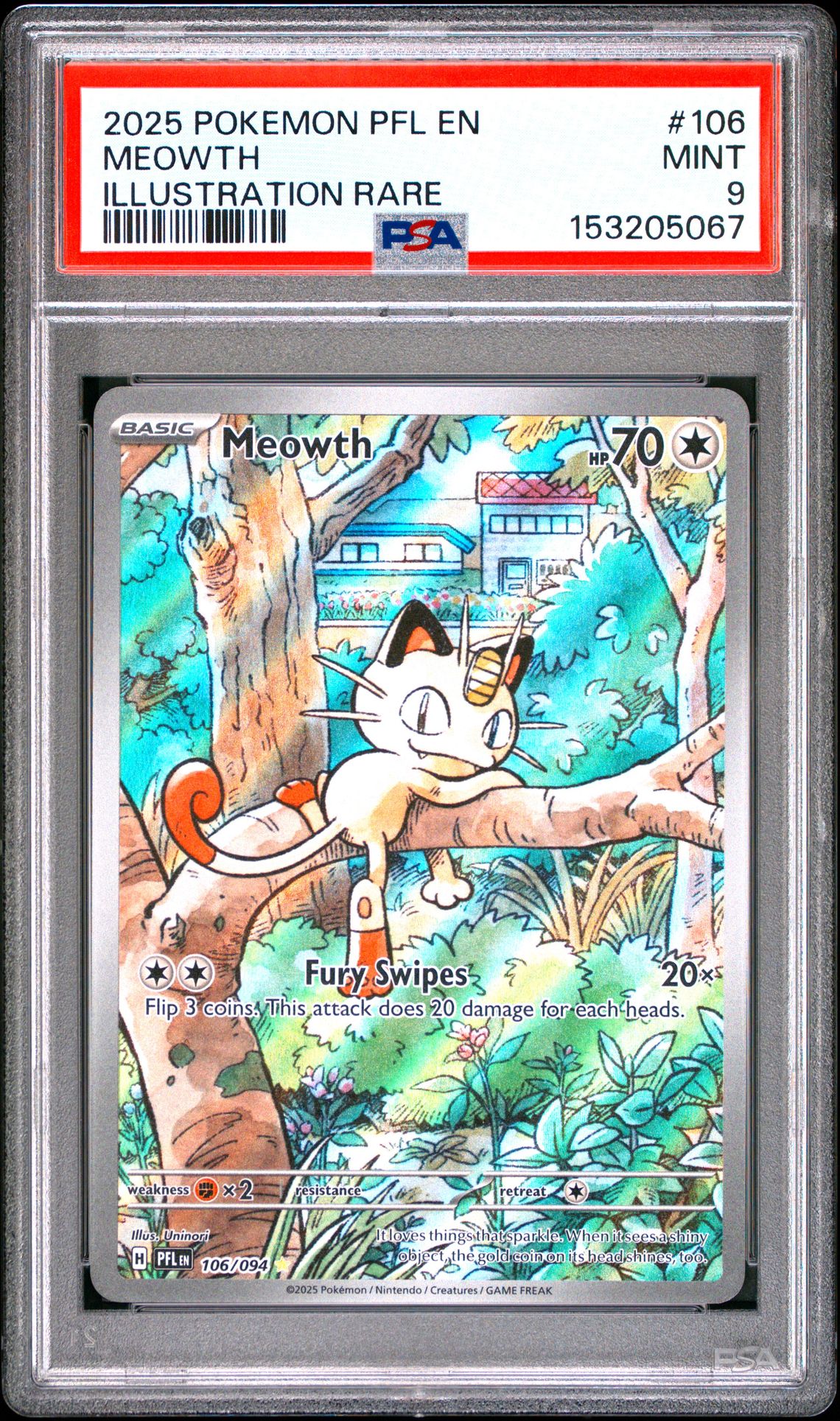2025 Pokemon Pfl En-Phantasmal Flames Meowth #106 (Illustration Rare) Mint 9 front
