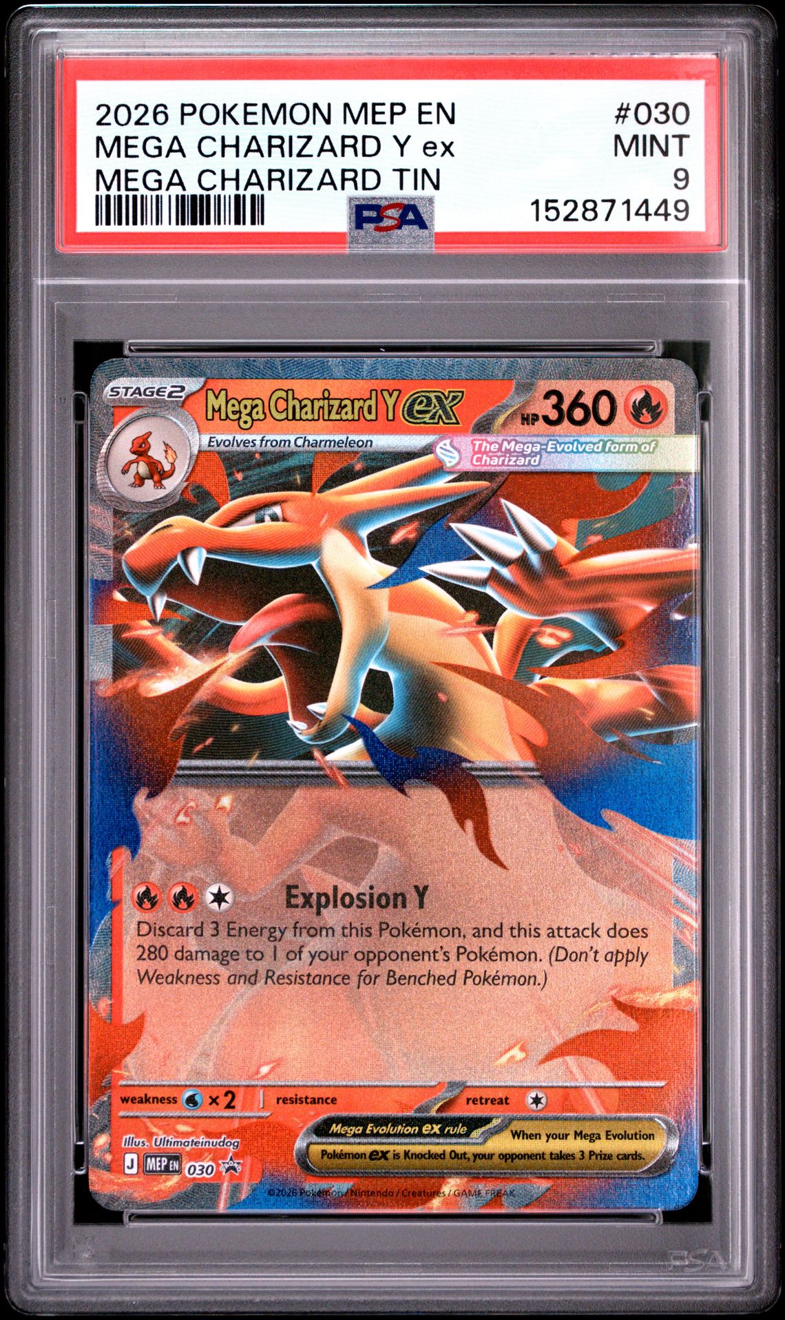 2026 Pokemon Mep En-Me Black Star Promo Mega Charizard Y Ex #030 (Mega Charizard Tin) Mint 9 front