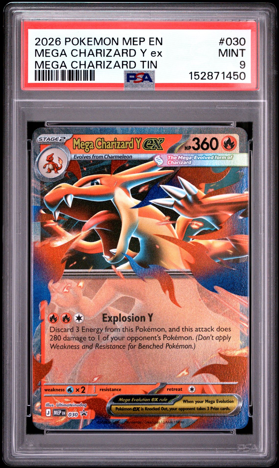2026 Pokemon Mep En-Me Black Star Promo Mega Charizard Y Ex #030 (Mega Charizard Tin) Mint 9 front