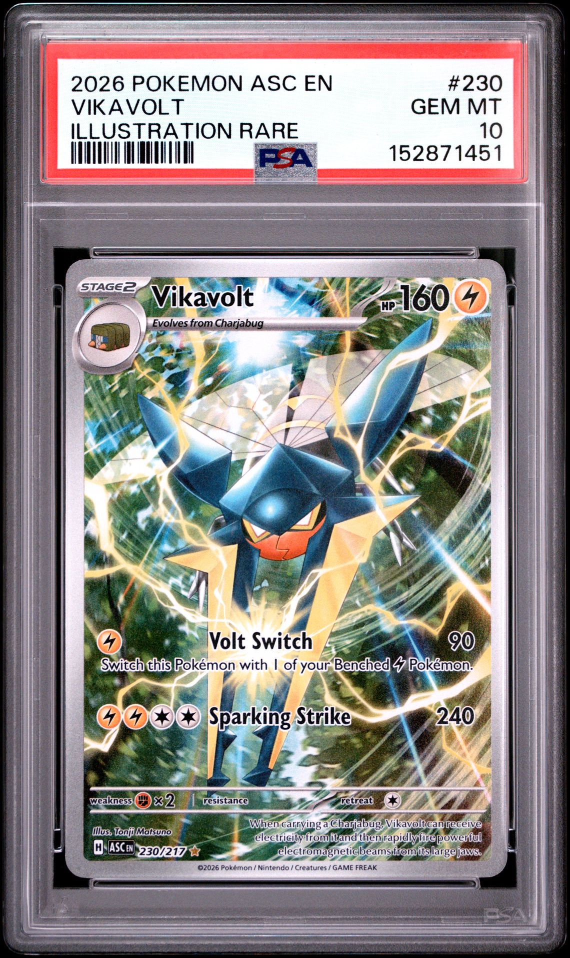 2026 POKEMON ASC EN-ASCENDED HEROES VIKAVOLT ILLUSTRATION RARE 230 GEM MT 10 front