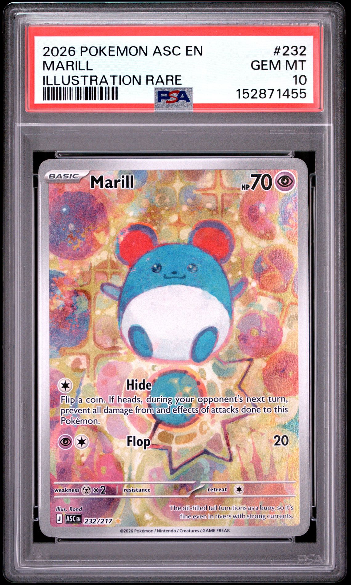 2026 Pokemon Asc En-Ascended Heroes Marill #232 (Illustration Rare) Gem Mt 10 front view - PSA graded GEM MT 10