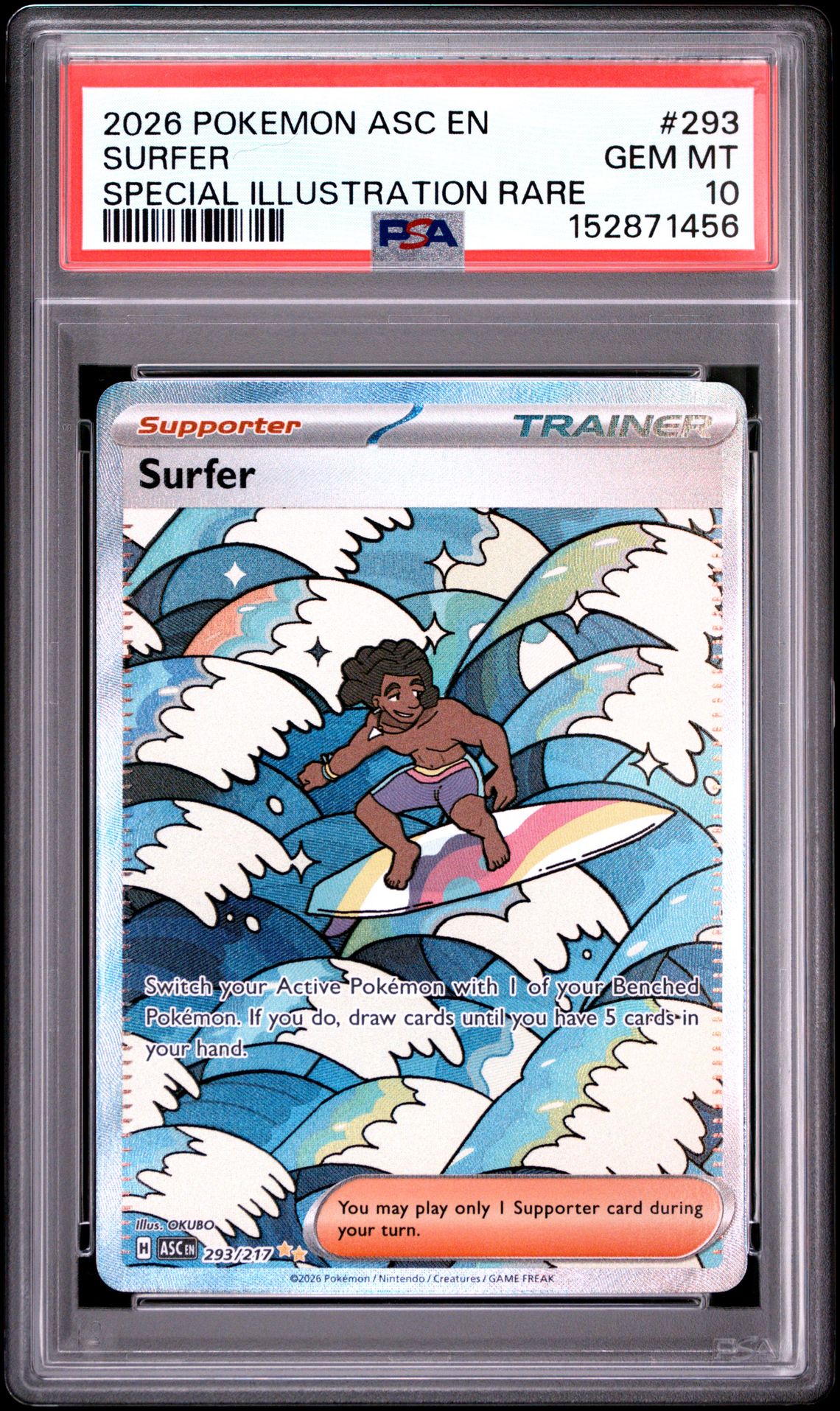 2026 Pokemon Asc En-Ascended Heroes Surfer #293 (Special Illustration Rare) Gem Mt 10 front view - PSA graded GEM MT 10