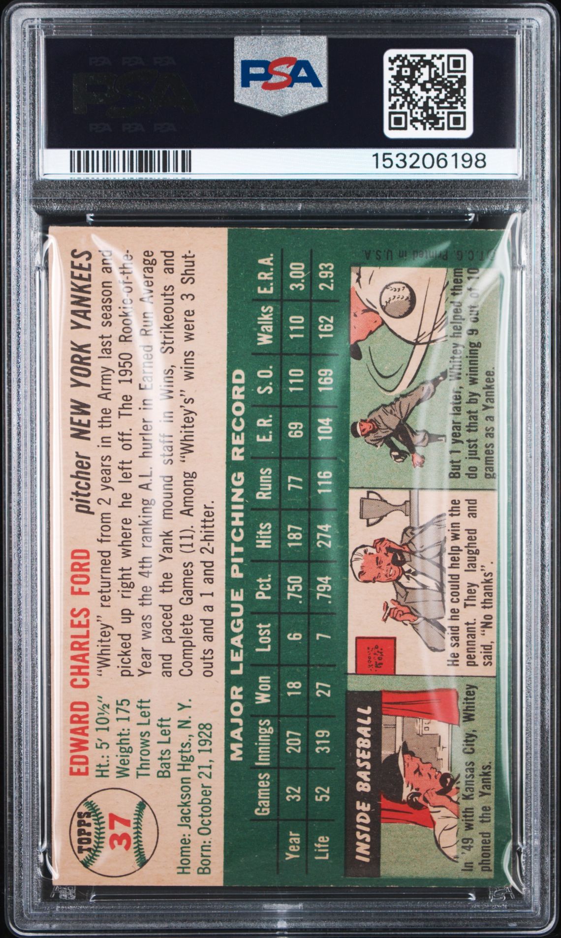 1954 Topps Whitey Ford #37 Vg-Ex+ 4.5 back