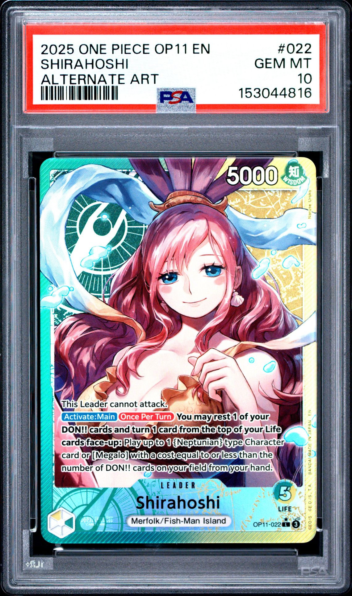 2025 One Piece Op11-A Fist Of Divine Speed Shirahoshi #022 (Alternate Art) Gem Mt 10 front view - PSA graded GEM MT 10