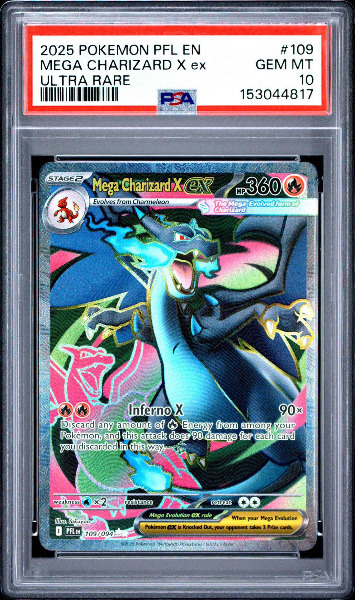 2025 Pokemon Pfl En-Phantasmal Flames Mega Charizard X Ex #109 (Ultra Rare) Gem Mt 10 front