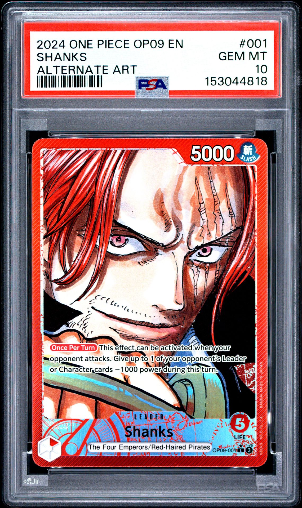 2024 One Piece Op09-Emperors In The New World Shanks #001 (Alternate Art) Gem Mt 10 front