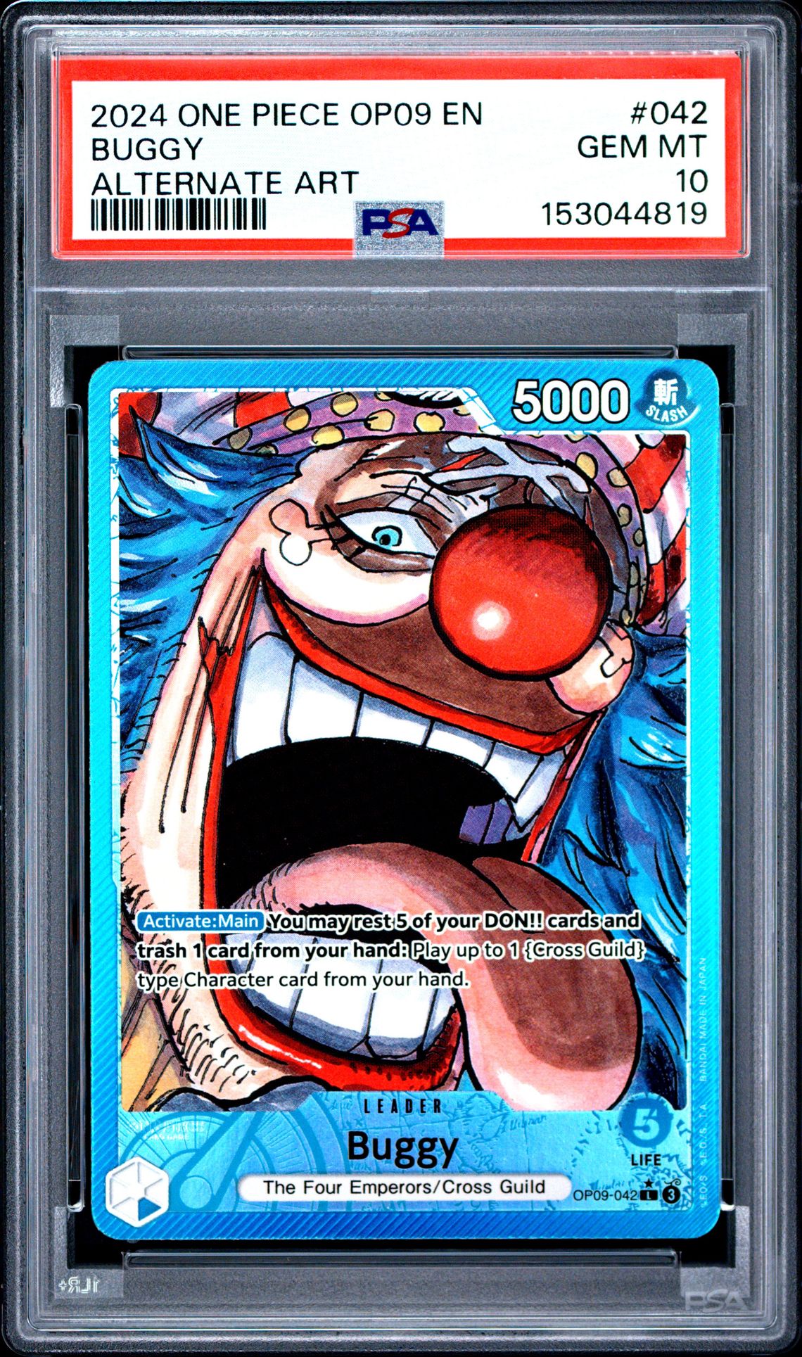 2024 One Piece Op09-Emperors In The New World Buggy #042 (Alternate Art) Gem Mt 10 front view - PSA graded GEM MT 10