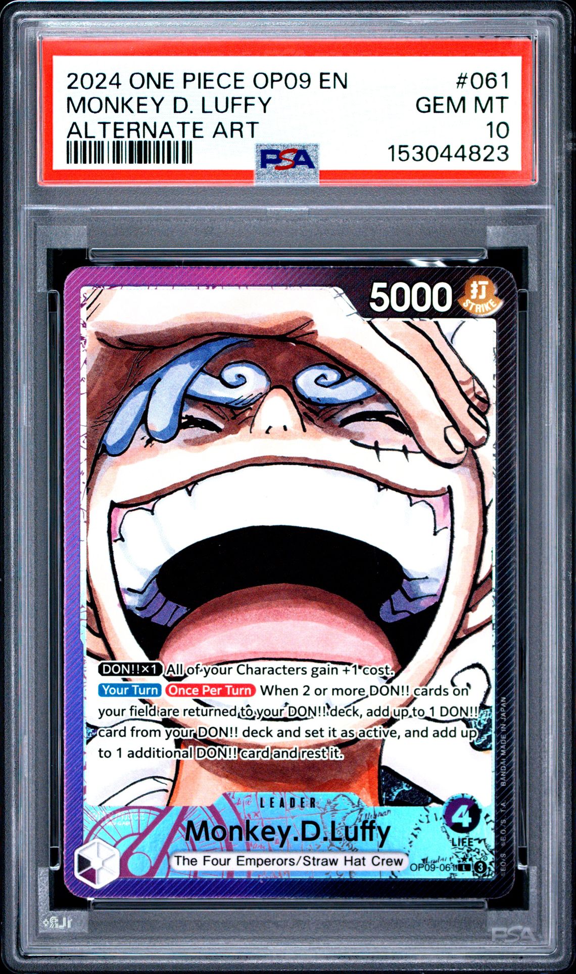 2024 One Piece Op09-Emperors In The New World Monkey D. Luffy #061 (Alternate Art) Gem Mt 10 front view - PSA graded GEM MT 10