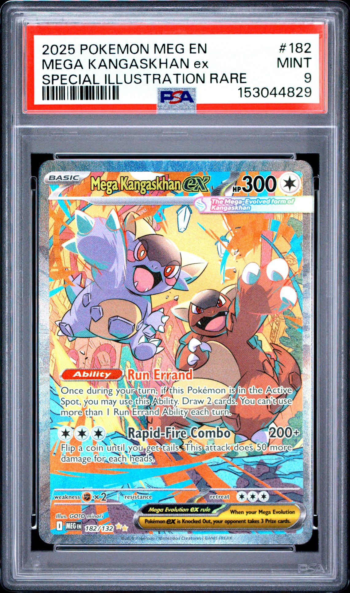 2025 Pokemon Meg En-Mega Evolution Mega Kangaskhan Ex #182 (Special Illustration Rare) Mint 9 front view - PSA graded MINT 9