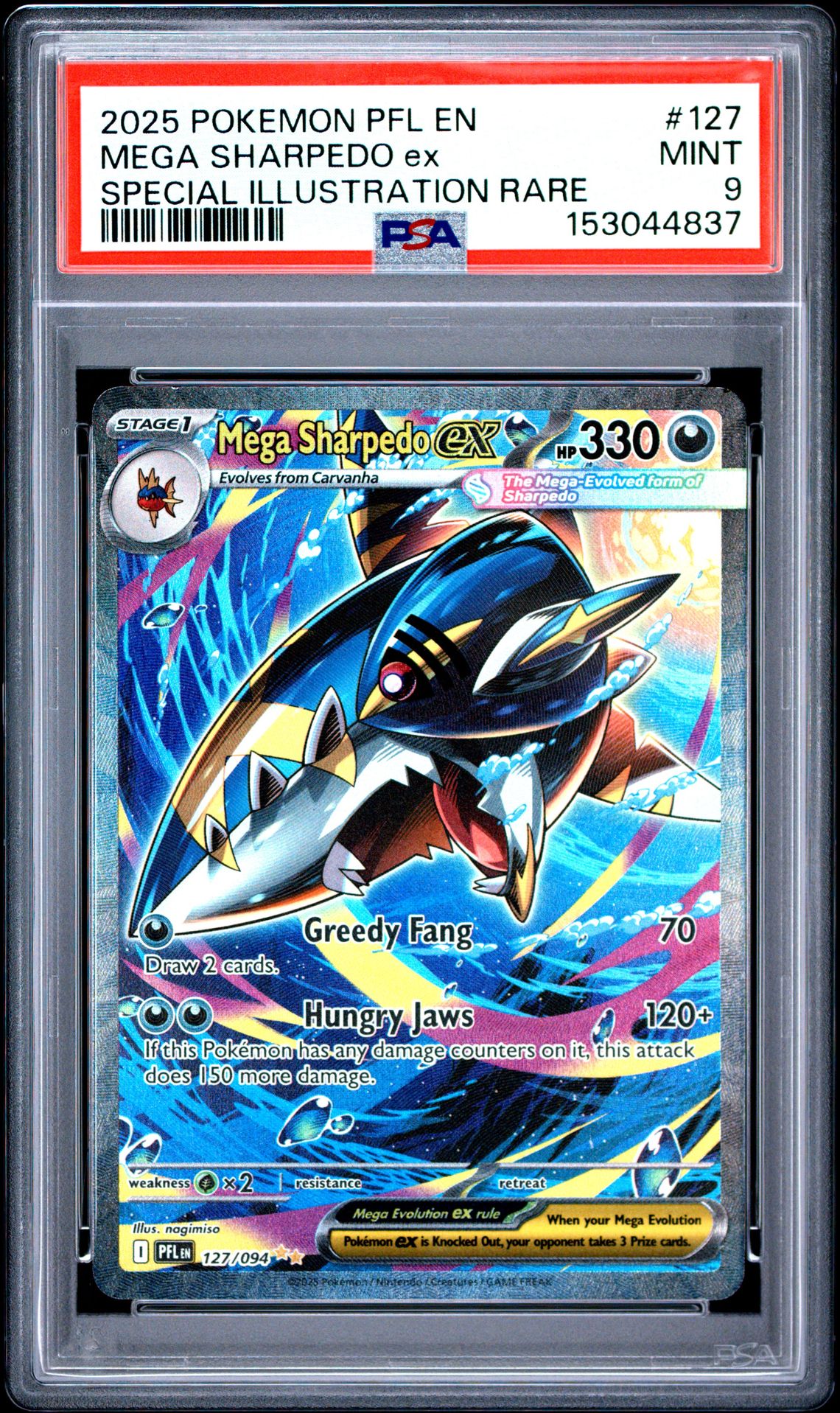 2025 Pokemon Pfl En-Phantasmal Flames Mega Sharpedo Ex #127 (Special Illustration Rare) Mint 9 front