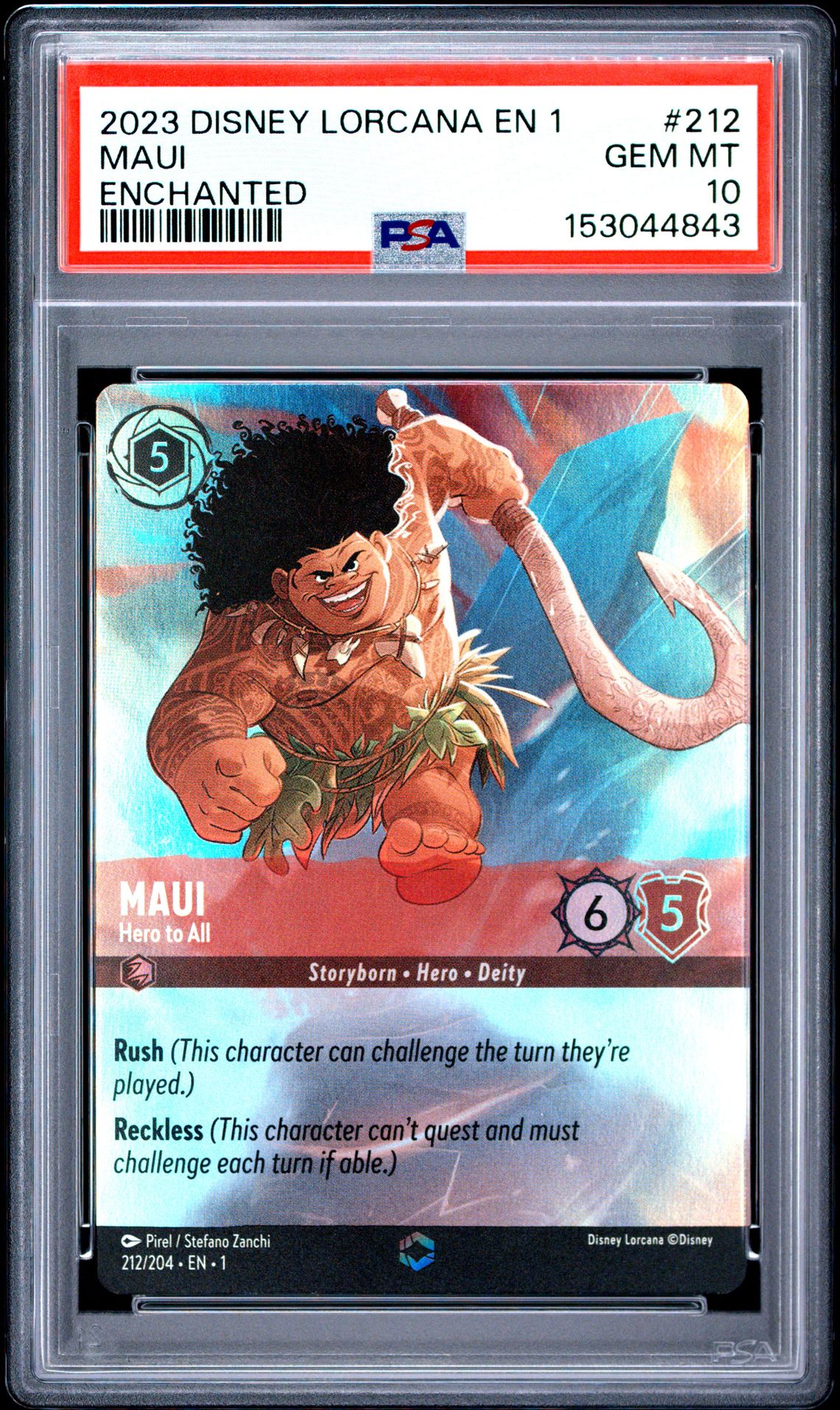 2023 Disney Lorcana En 1-The First Chapter Maui #212 (Enchanted) Gem Mt 10 front view - PSA graded GEM MT 10