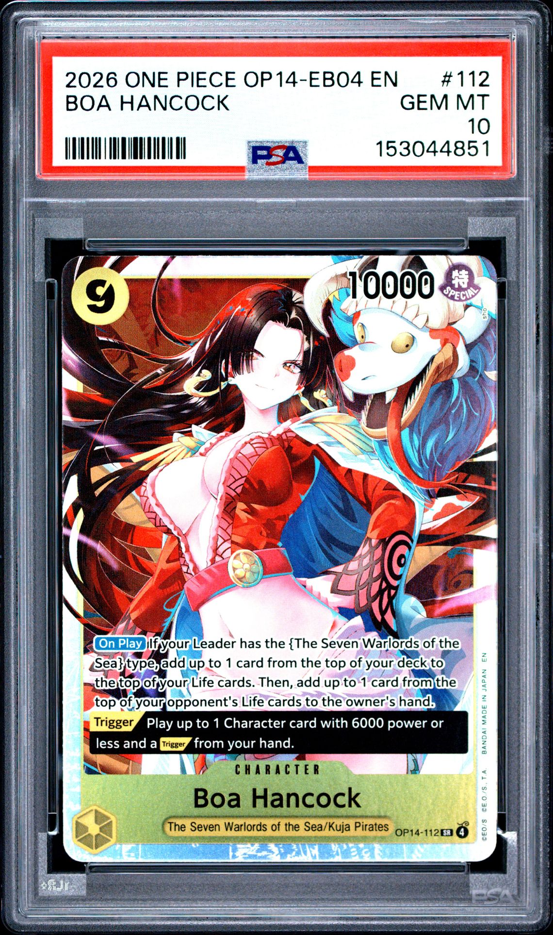2026 One Piece Op14-Eb04-The Azure Sea's Seven Boa Hancock #112 Gem Mt 10 front view - PSA graded GEM MT 10
