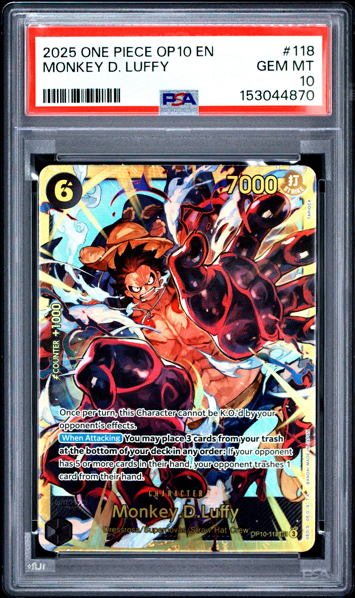 2025 One Piece Op10-Royal Blood Monkey D. Luffy #118 Gem Mt 10 front view - PSA graded GEM MT 10
