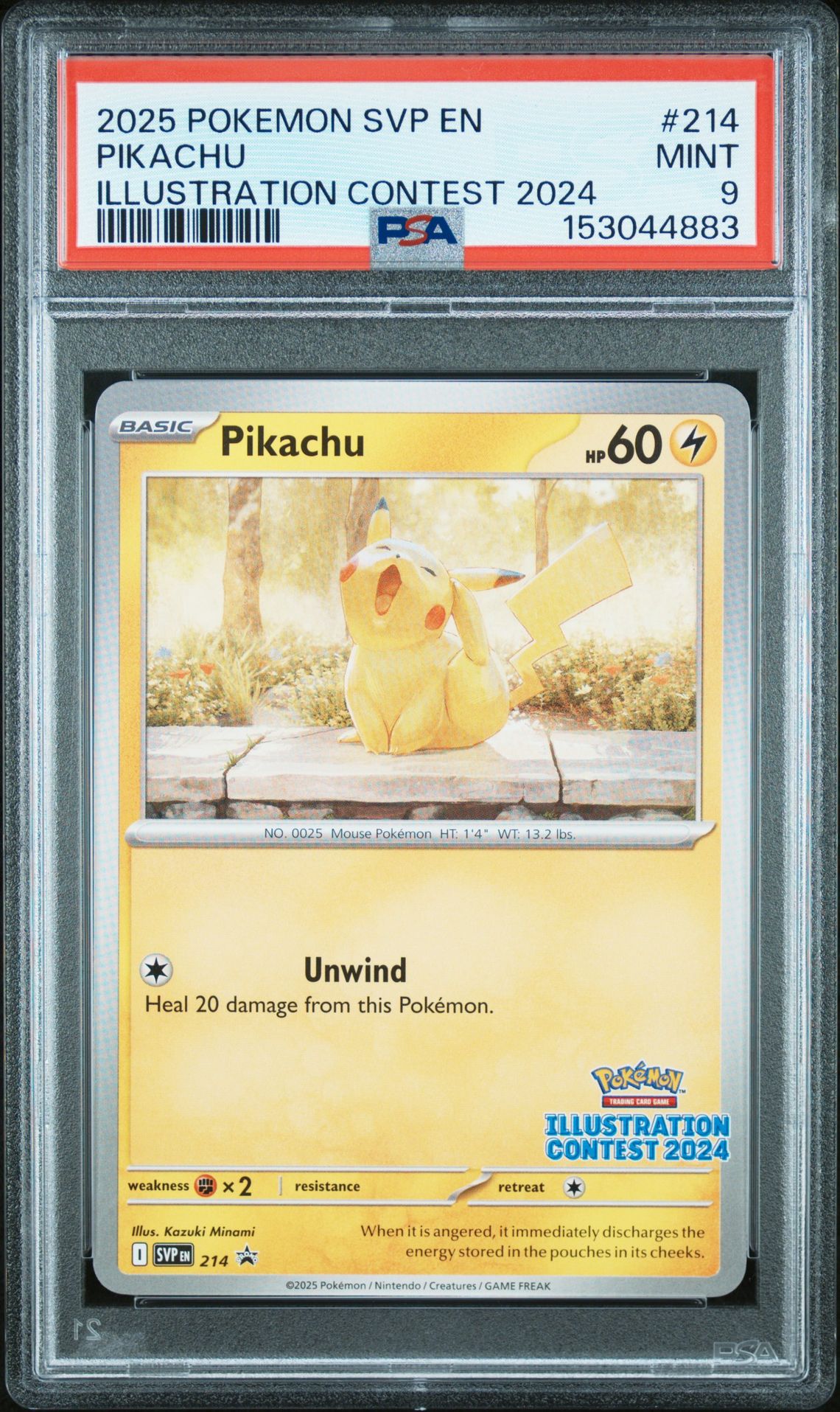 2025 Pokemon Svp En-Sv Black Star Promo Pikachu #214 (Illustration Contest 2024) Mint 9 front view - PSA graded MINT 9