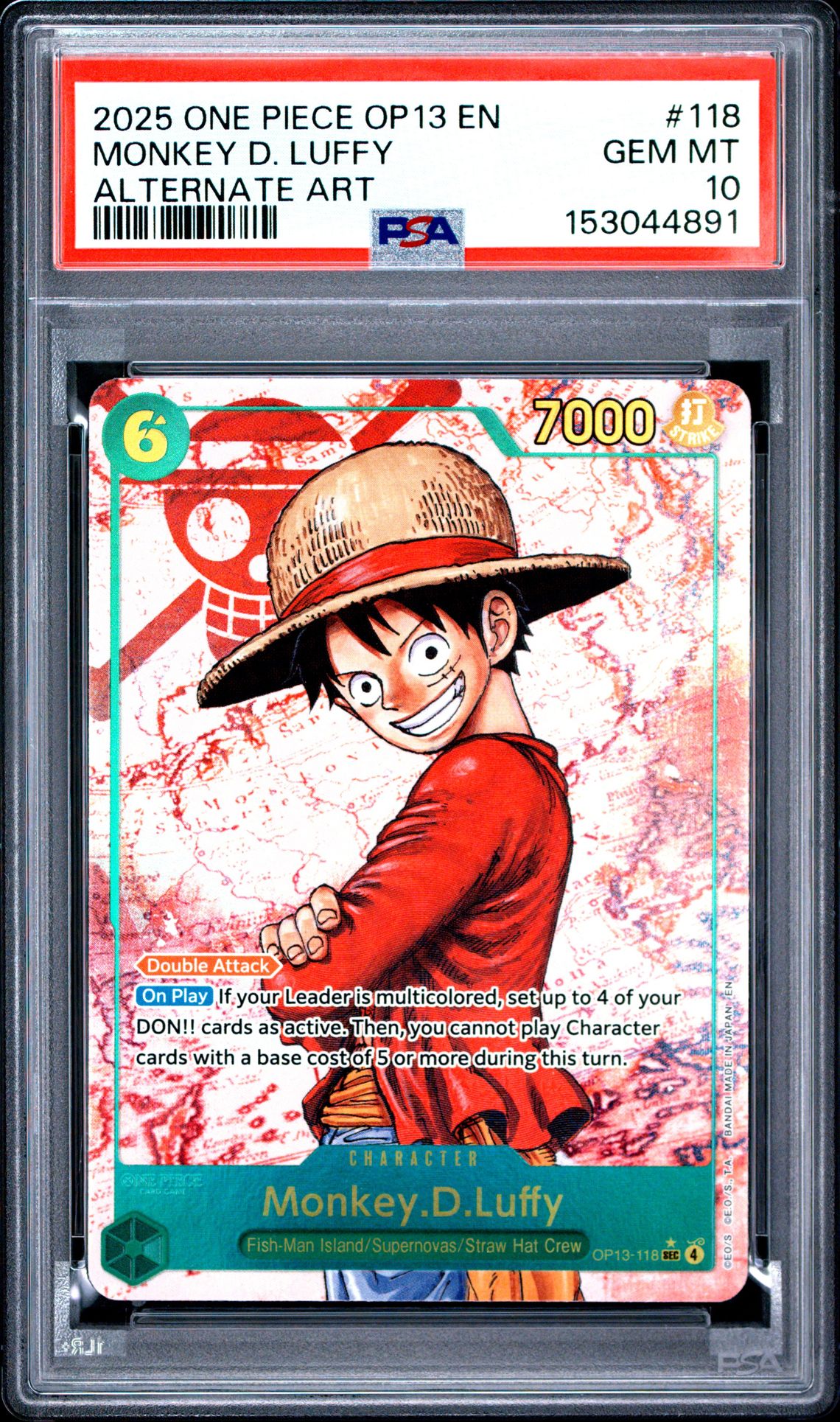 2025 One Piece Op13-Carrying On His Will Monkey D. Luffy #118 (Alternate Art) Gem Mt 10 front