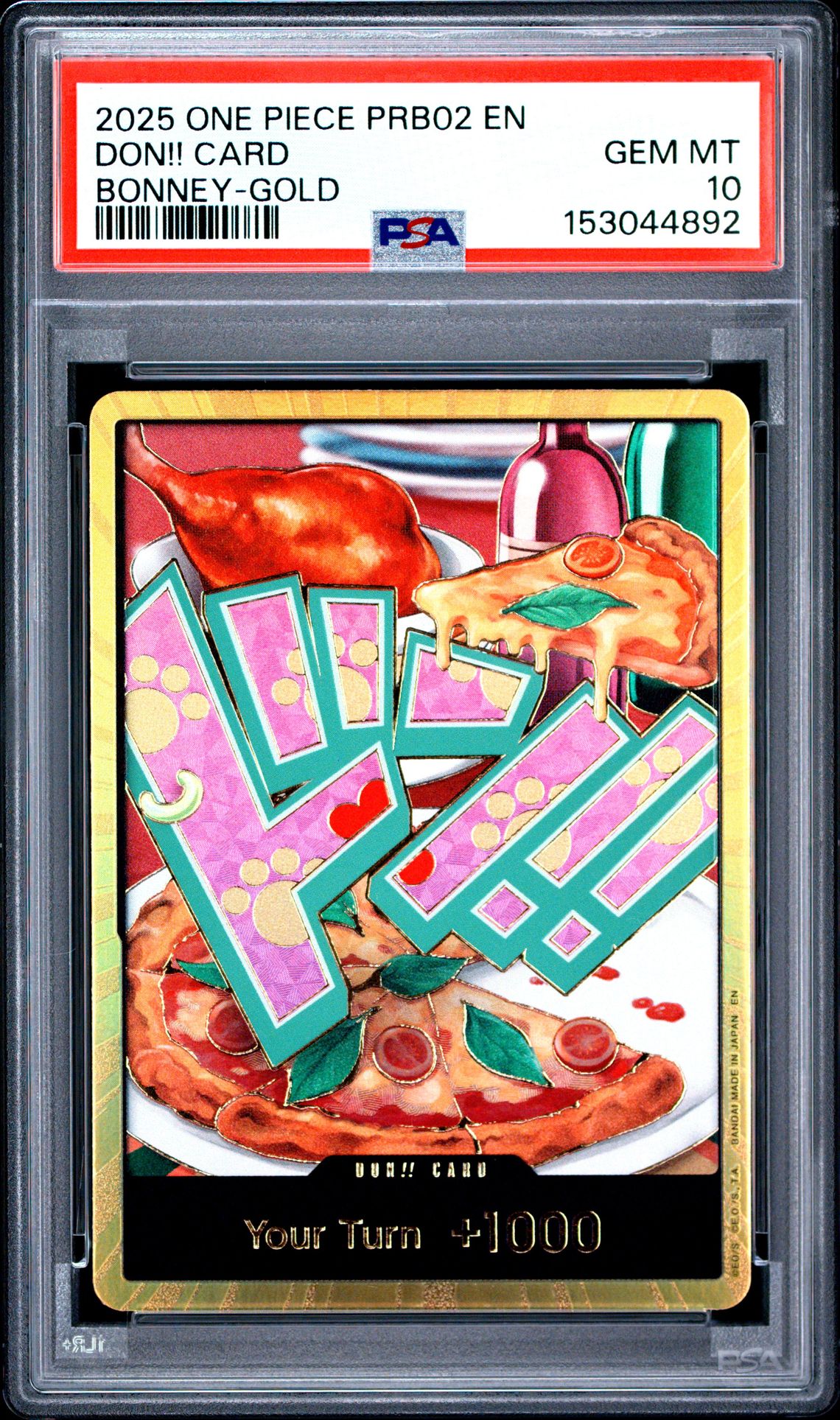 2025 One Piece Prb02-Premium Booster -One Piece Card The Best- Vol.2 Don!! Card (Bonney-Gold) Gem Mt 10 front view - PSA graded GEM MT 10