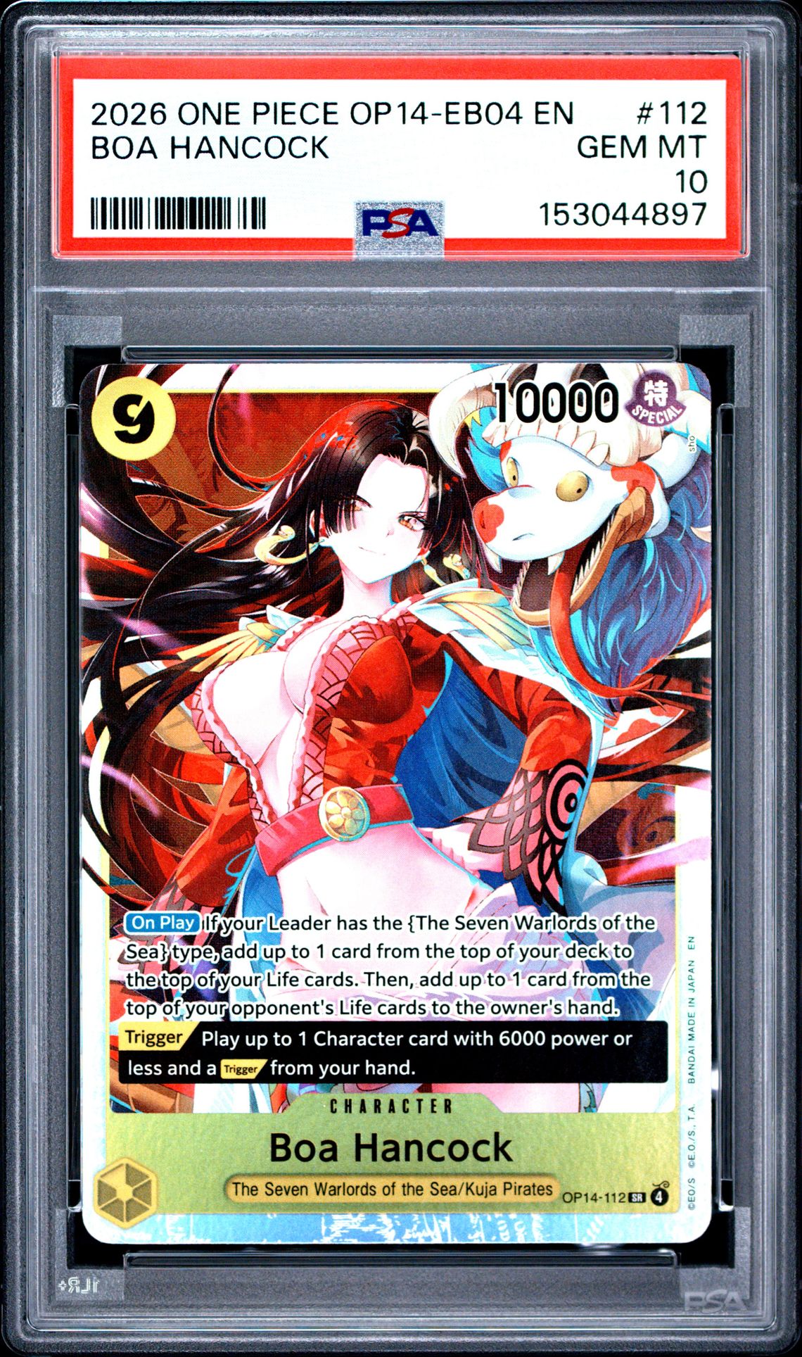 2026 One Piece Op14-Eb04-The Azure Sea's Seven Boa Hancock #112 Gem Mt 10 front view - PSA graded GEM MT 10