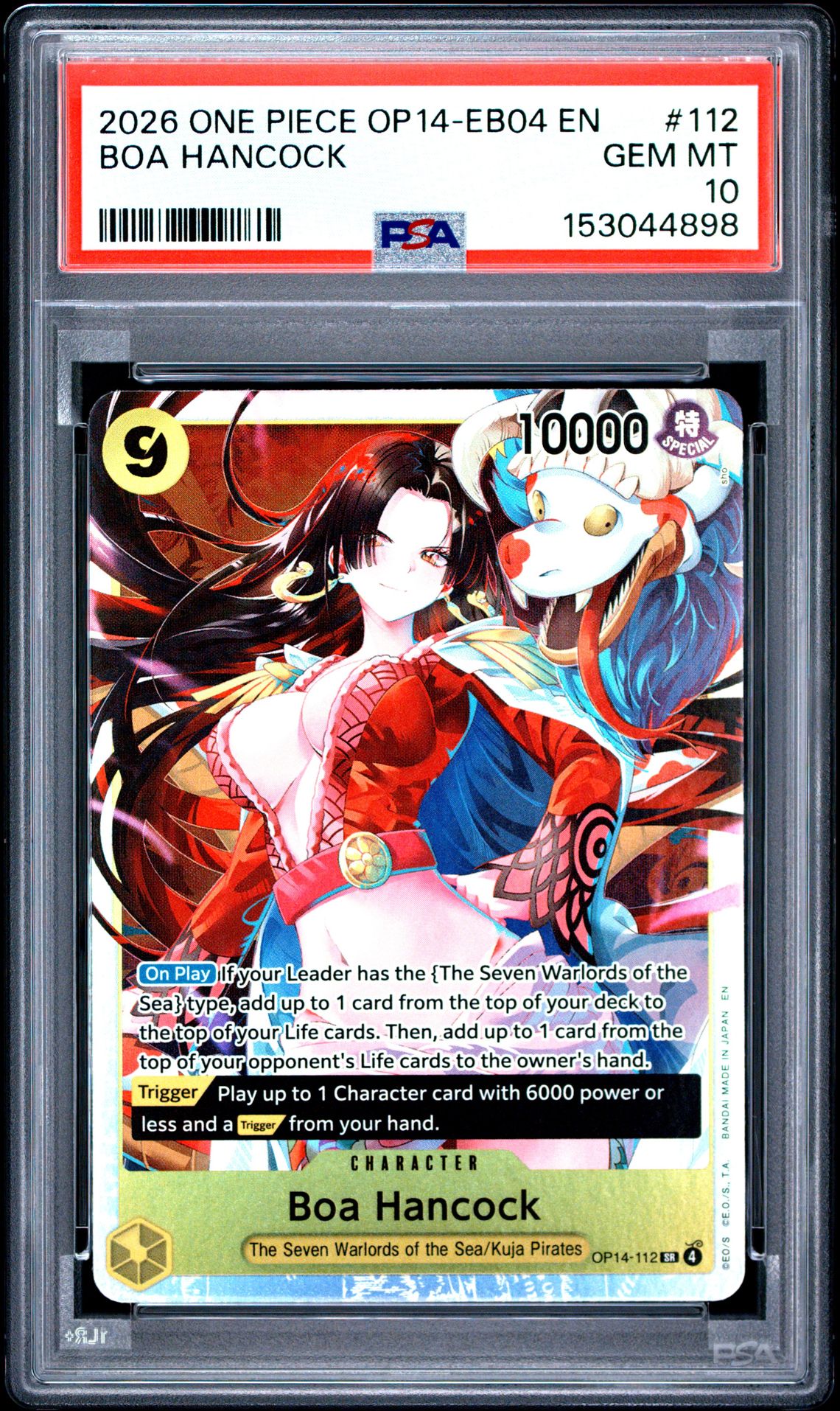2026 One Piece Op14-Eb04-The Azure Sea's Seven Boa Hancock #112 Gem Mt 10 front view - PSA graded GEM MT 10