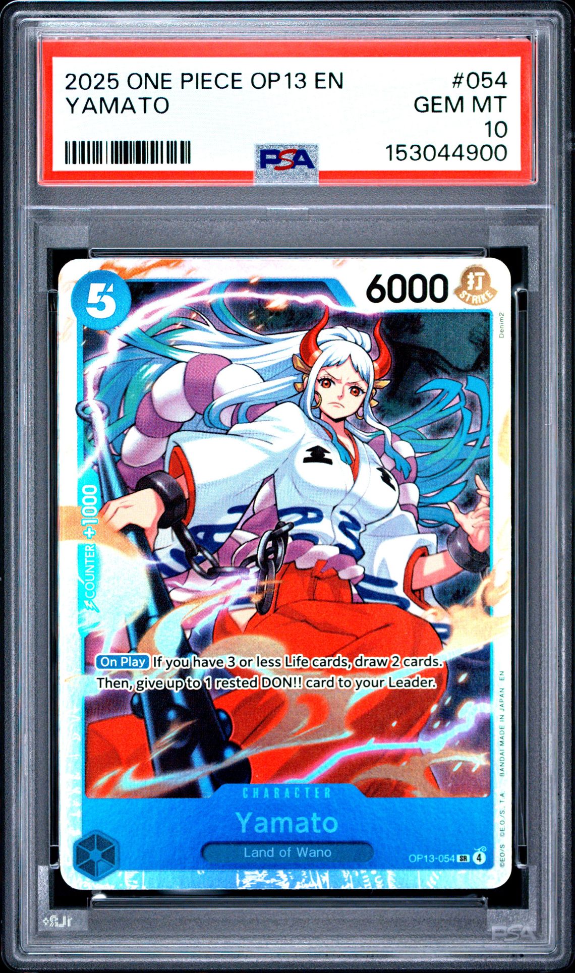 2025 One Piece Op13-Carrying On His Will Yamato #054 Gem Mt 10 front view - PSA graded GEM MT 10
