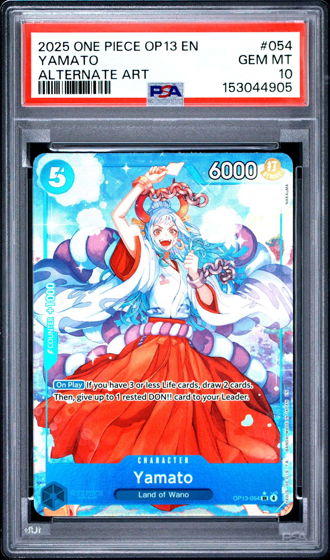 2025 One Piece Op13-Carrying On His Will Yamato #054 (Alternate Art) Gem Mt 10 front view - PSA graded GEM MT 10