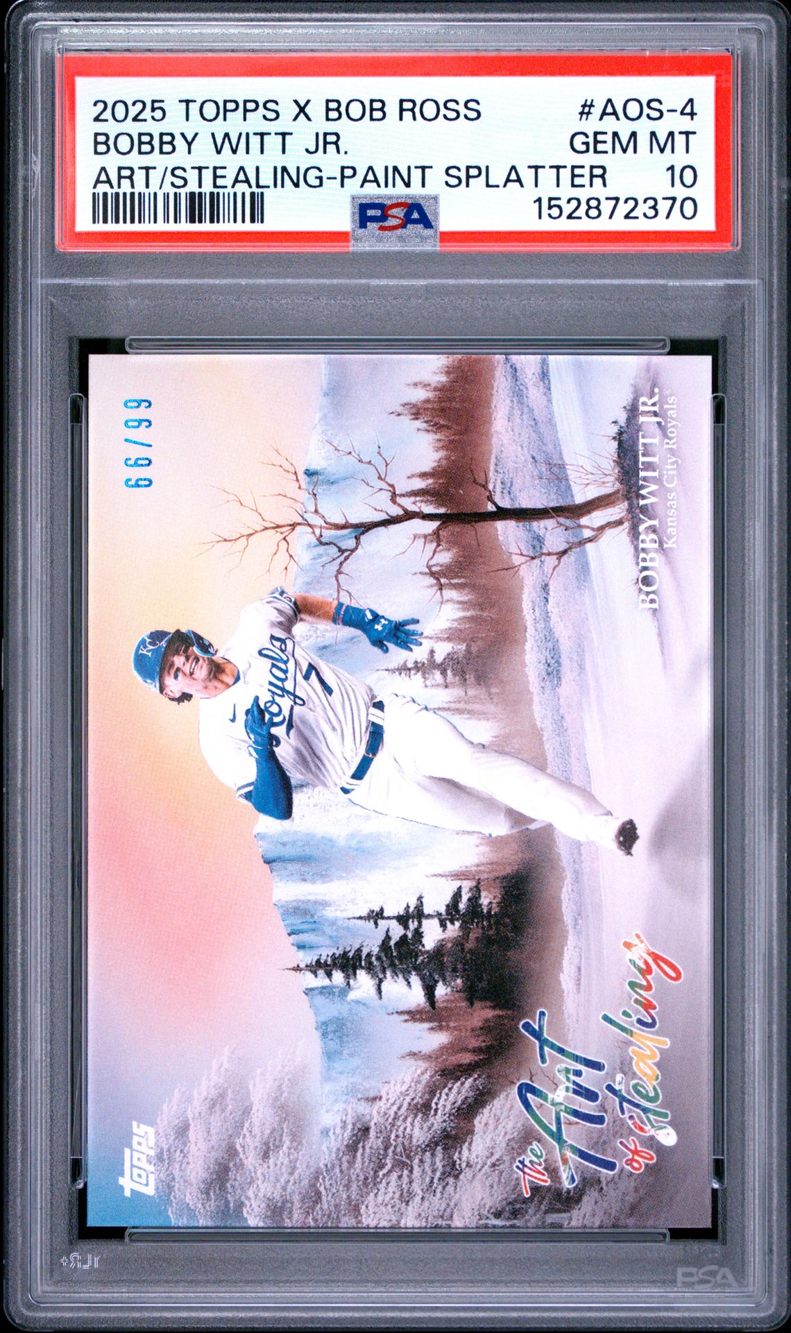 2025 Topps X Bob Ross The Joy Of Baseball The Art Of Stealing Bobby Witt Jr. #Aos-4 (Art/Stealing-Paint Splatter) Gem Mt 10 front