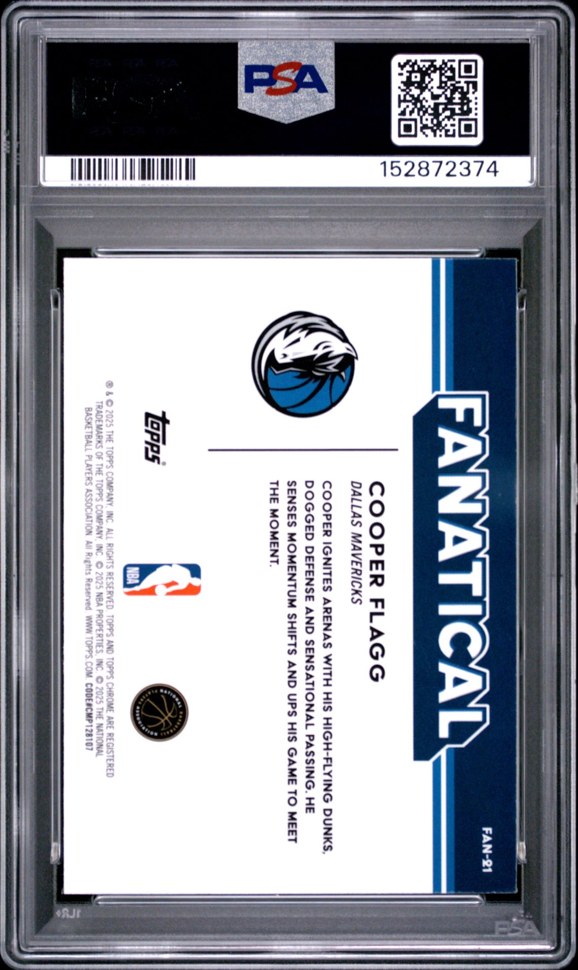 2025 Topps Chrome Fanatical Cooper Flagg #Fan-21 Mint 9 back