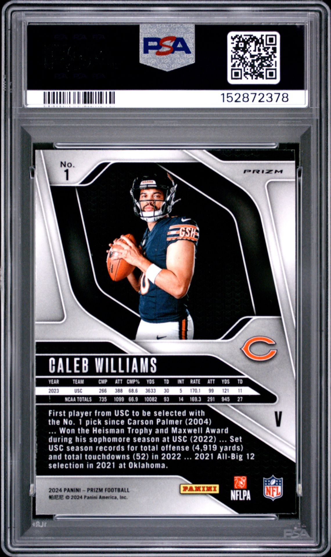 2024 Panini Prizm Rookie Variation Caleb Williams #1 Mint 9 back
