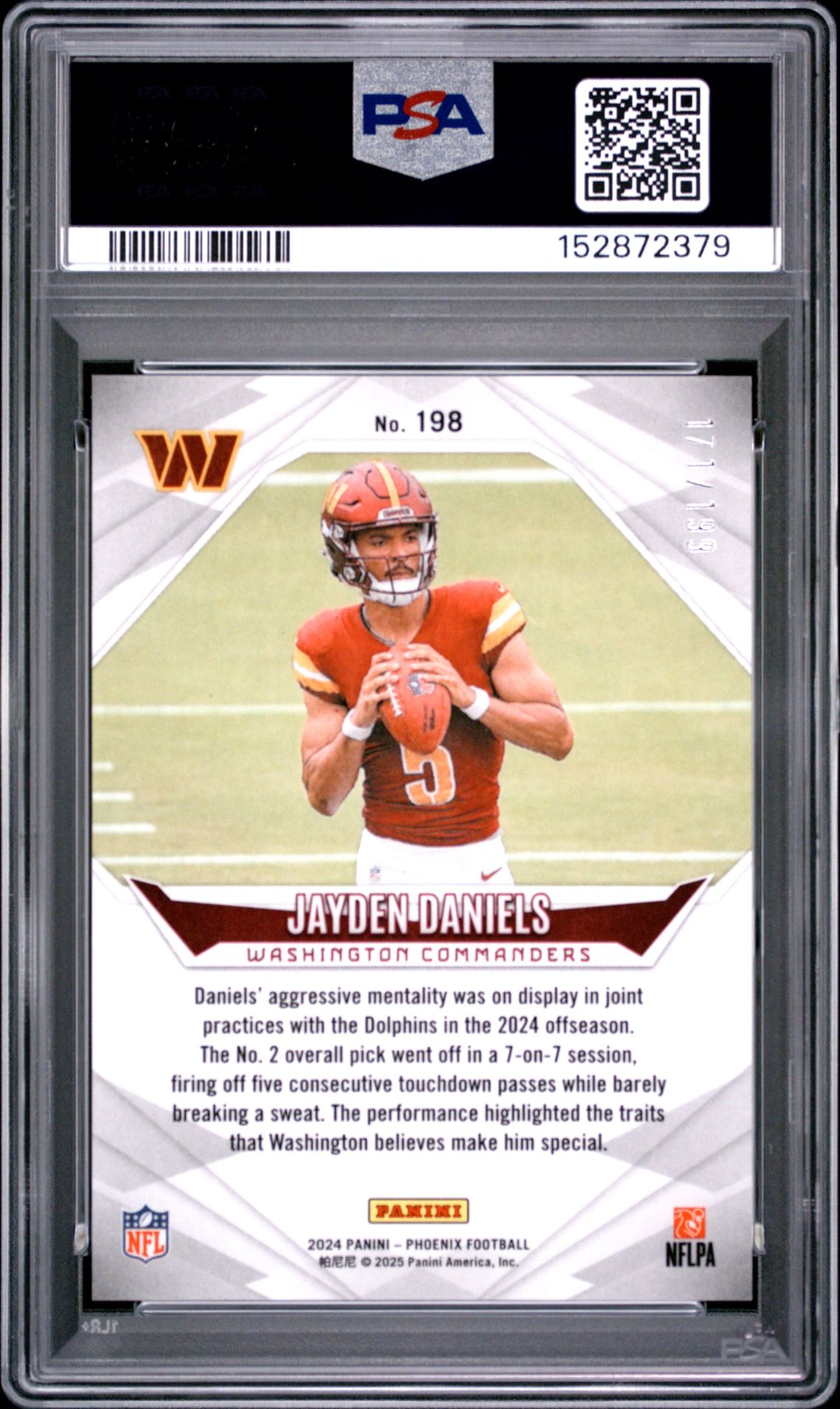 2024 Panini Phoenix Jayden Daniels #198 (Green Fade) Gem Mt 10 back