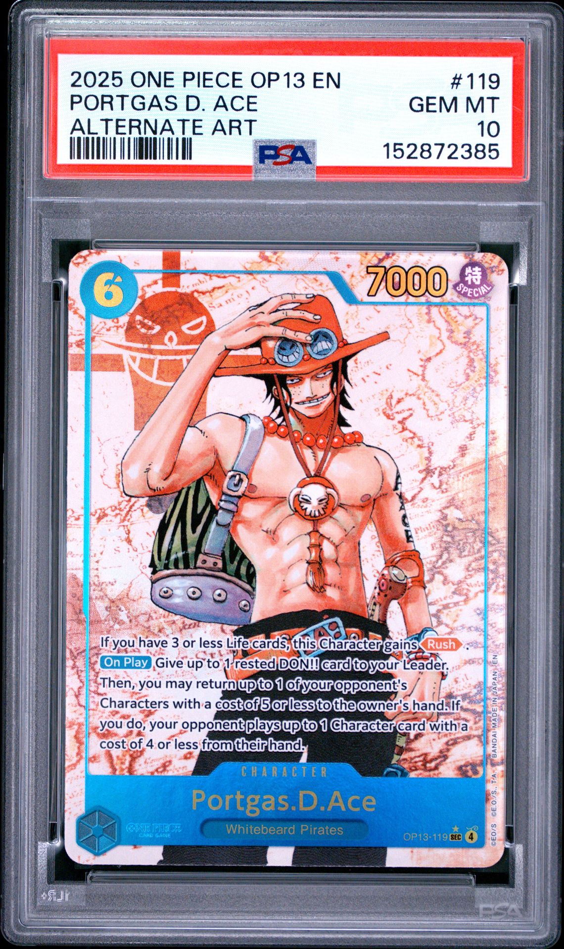 2025 One Piece Op13-Carrying On His Will Portgas D. Ace #119 (Alternate Art) Gem Mt 10 front