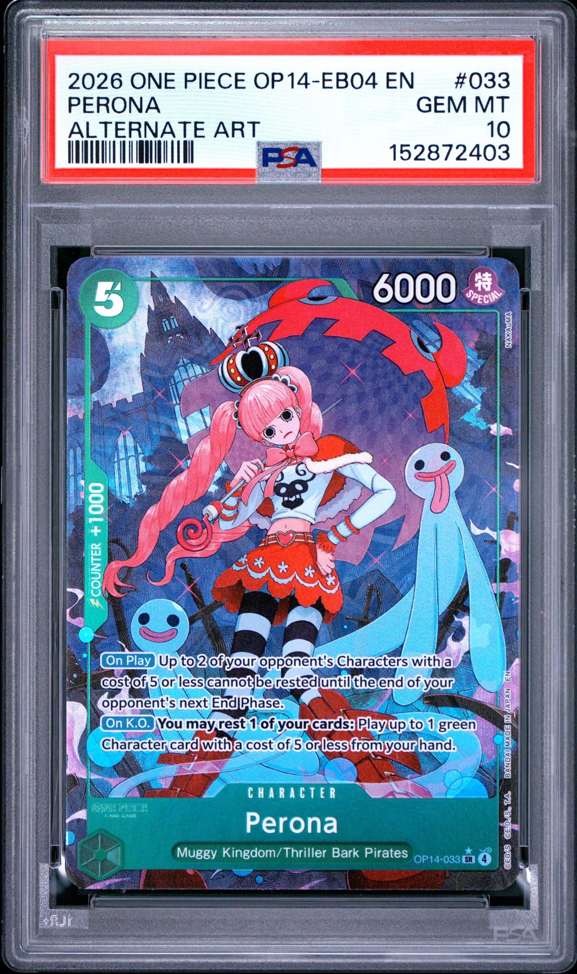 2026 One Piece Op14-Eb04-The Azure Sea's Seven Perona #033 (Alternate Art) Gem Mt 10 front